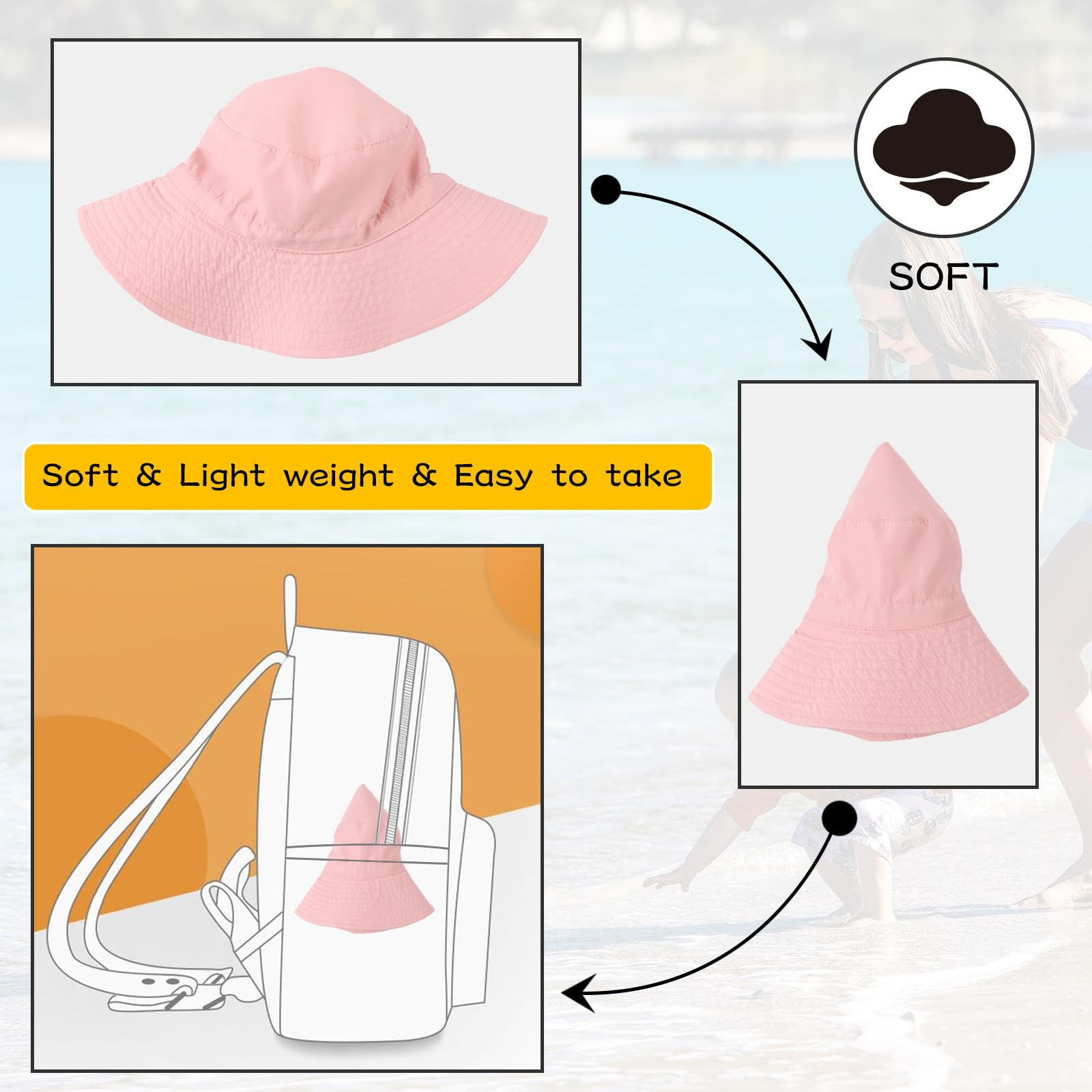 PEECABE Baby Sun Hat for Toddlers - UPF 50+ UV Protection Wide Brim Bucket Hat with Adjustable Chin Strap - Summer Beach, Pool, Outdoor Play & Travel Essential for Boys & Girls