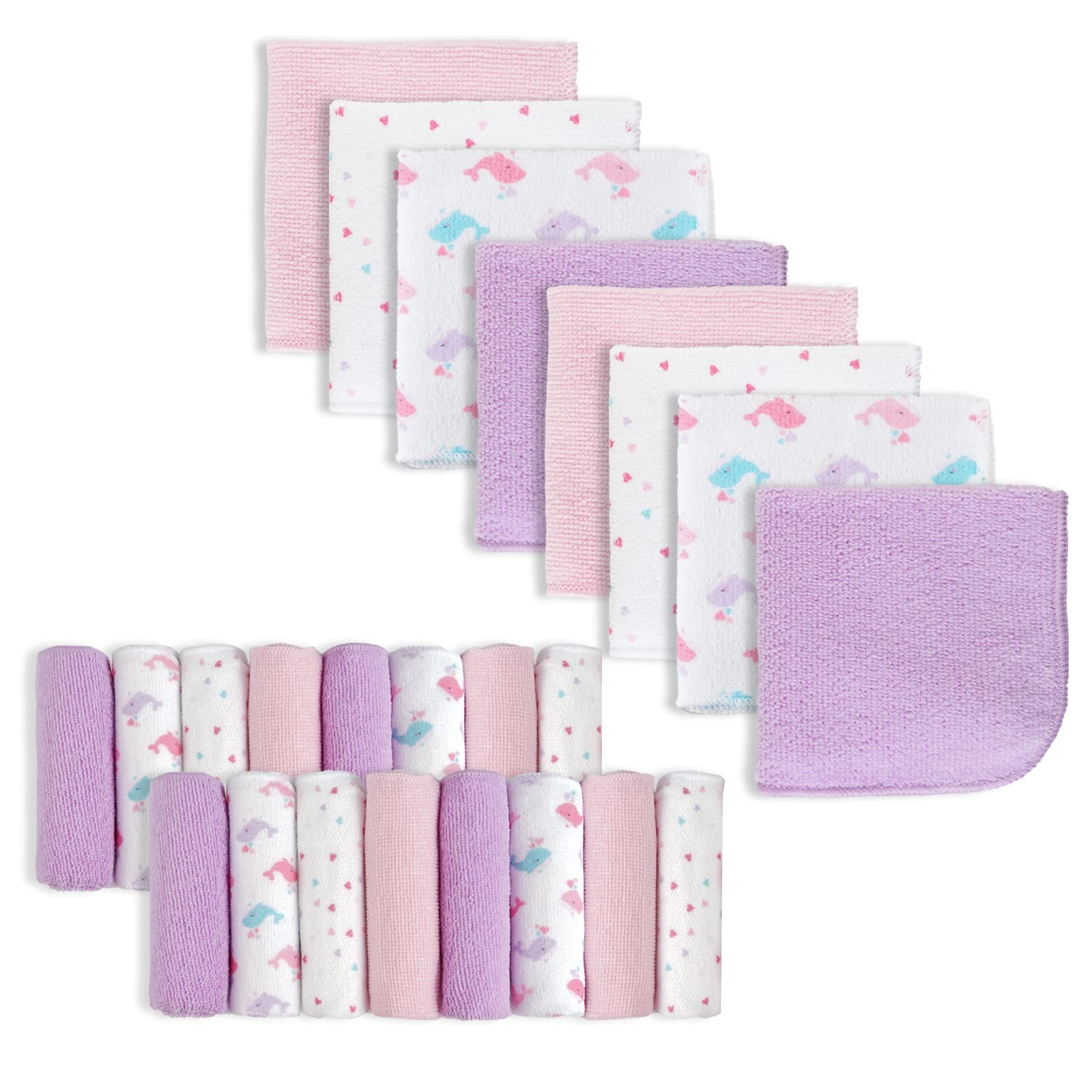 **24-Pack Ultra Soft Baby Washcloths - 9x9 Inch Extra Absorbent & Gentle for Sensitive Skin | Unisex Face & Body Towels for Boys & Girls | Perfect for Bath Time, Diaper Changes & Travel (Pink Whale Design)**