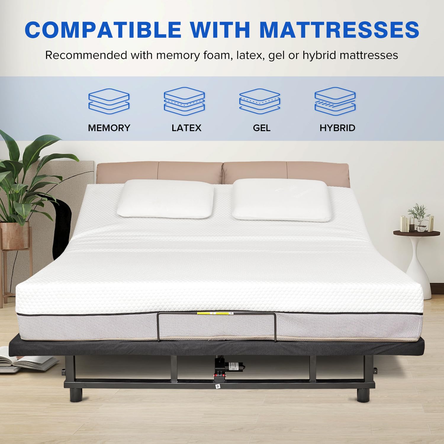 Donext Adjustable Bed Base with Fabric Cover - King Size Electric Bed Frame, Independent Head & Foot Incline, Quiet Motor & Wireless Remote - Perfect for Home, Hospital, and Elderly Care Use