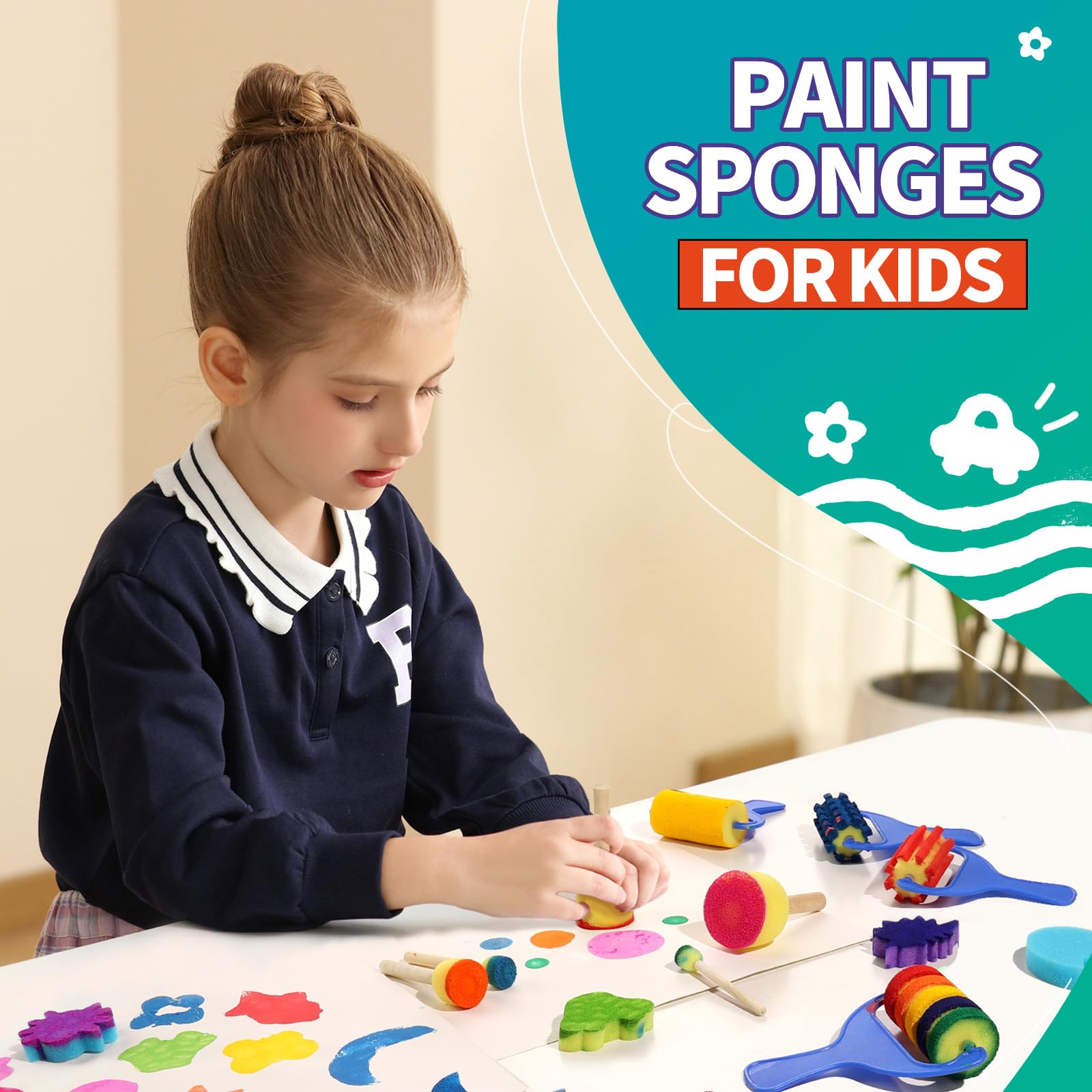 **39pcs Kids Sponge Paint Brushes & Stamps - Toddler Art Craft Drawing Tools for Early Learning | Foam Painting Sponges for DIY, Classroom & Home Activities**