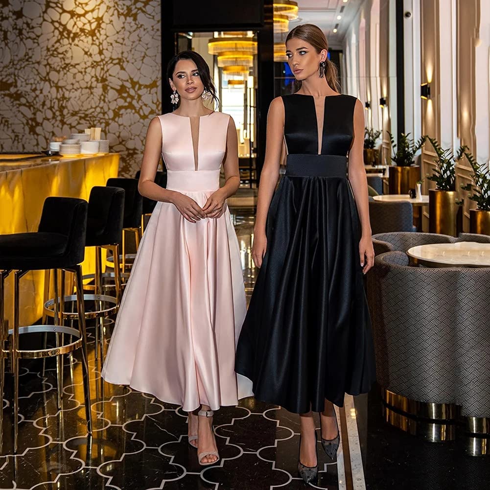 Emanni Women's Satin Formal Prom Dress A-Line Evening Gown in Nude Pink - Perfect for Homecoming, Wedding Guest & Cocktail Party
