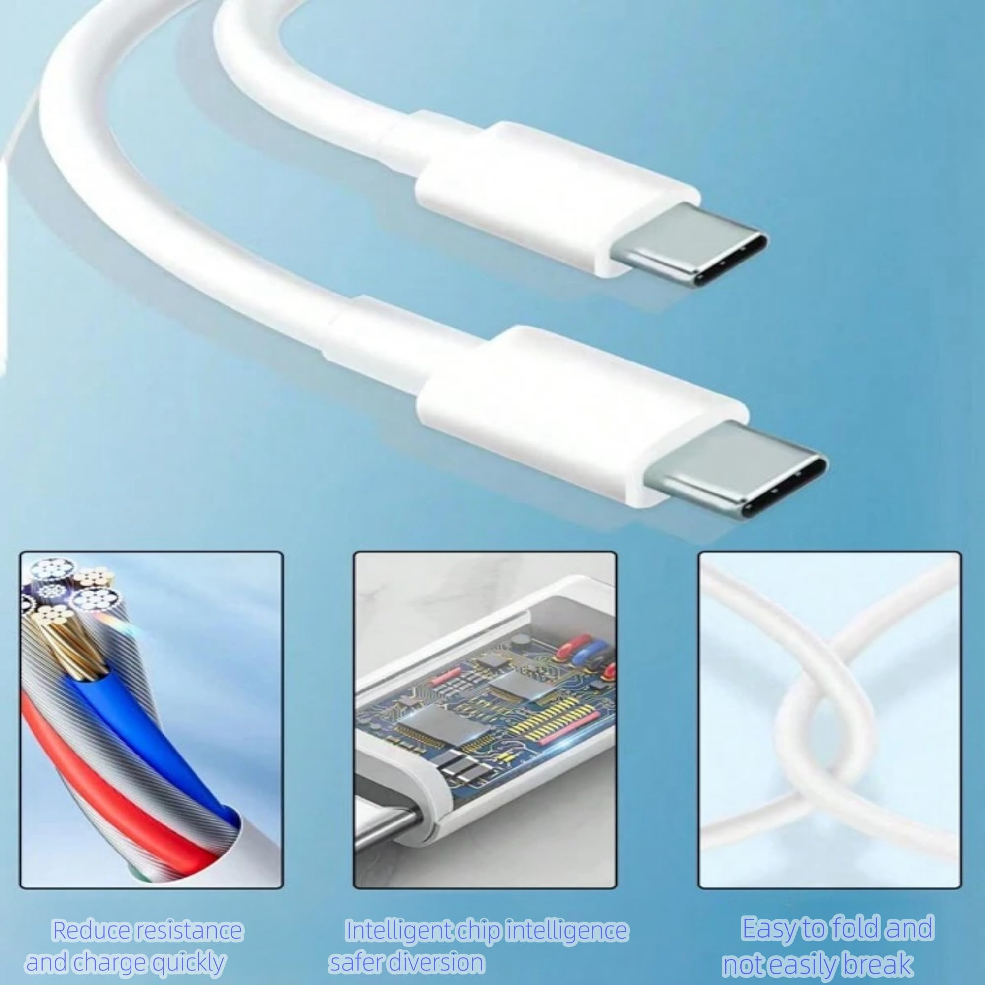 3-Pack USB C to USB C Cable (3.3FT/6.6FT/10FT) - 60W Fast Charging & Power Delivery - Compatible with iPhone 15/16, Galaxy S24, iPad Pro, MacBook - Perfect for Home, Office & Travel Charging