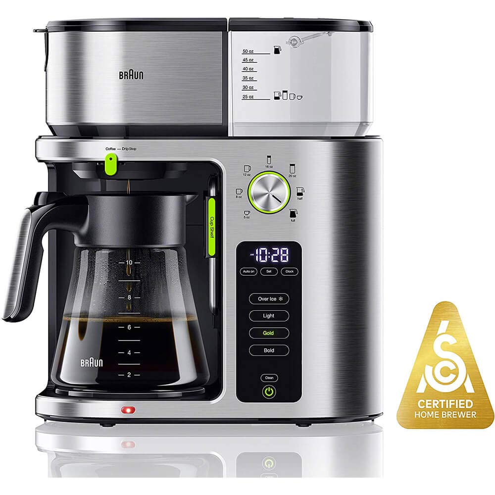 Braun MultiServe Coffee Maker with 7 Programmable Brew Sizes & 3 Strength Options - Iced Coffee & Hot Water Dispenser for Tea - 10-Cup Glass Carafe (KF9150WH, White) - Perfect for Home, Office & Entertaining Guests