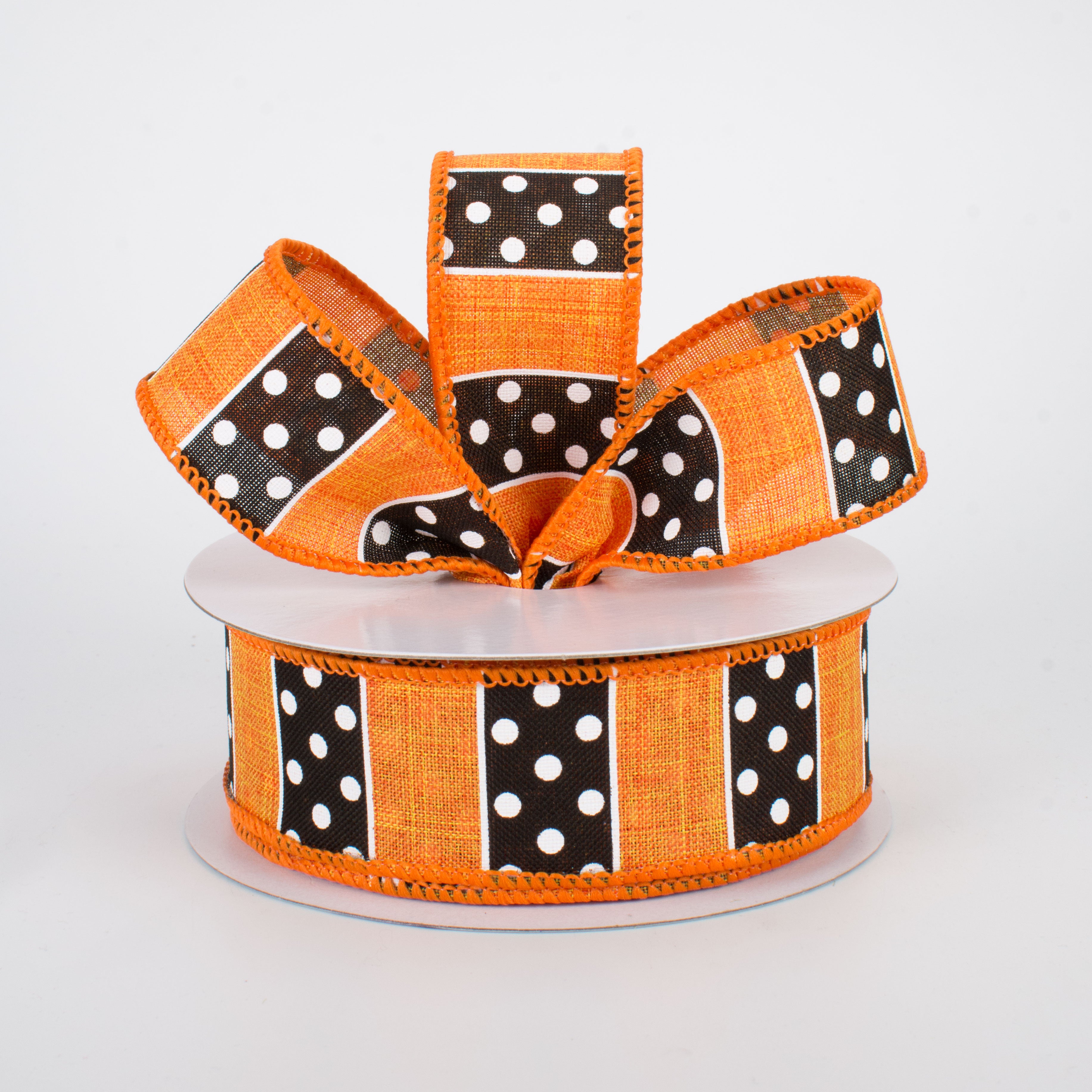 1.5 Inch Wide Orange Polka Dot Stripes Ribbon - 10 Yards Bulk Roll for Gift Wrapping, Party Decorations, DIY Crafts and Scrapbooking