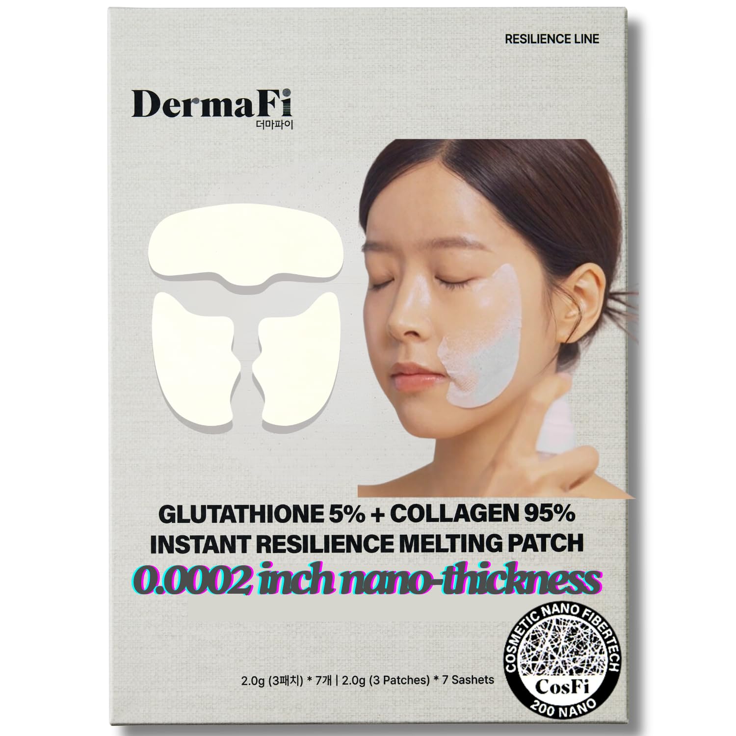 DermaFi Glutathione 5% + Collagen 95% Instant Resilience Melting Face Mask Pack - Korean Beauty Sheet Mask for Brightening & Anti-Aging (7 Count) - Perfect for Nighttime Skincare Routine & Spa Days