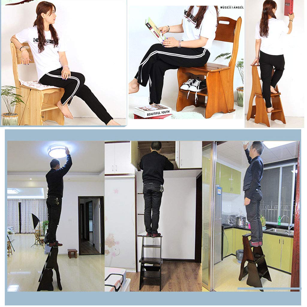 4-Step Folding Stool Ladder - 2-in-1 Wooden Step Stool with Pedal - Sturdy Multi-Purpose Display Stand for Home, Office & Library - Perfect for Reaching High Shelves, Home Decor Display & Kids' Step Stool