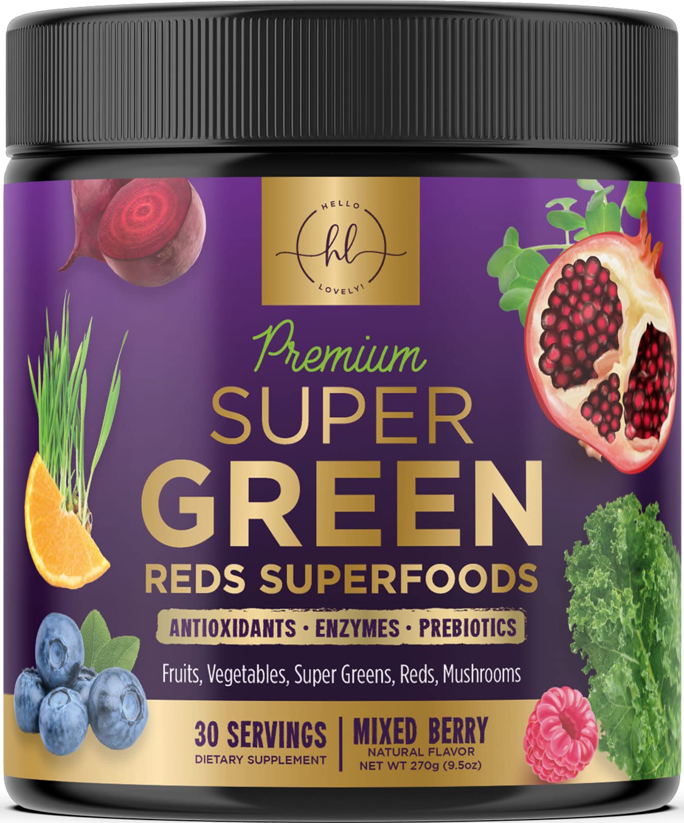 Organic Super Greens Powder with Digestive Enzymes & Antioxidants - Spirulina, Chlorella & 20+ Superfoods for Energy Boost - Vegan, Non-GMO Greens Supplement (30 Servings) - Perfect for Smoothies, Detox & Daily Nutrition Support