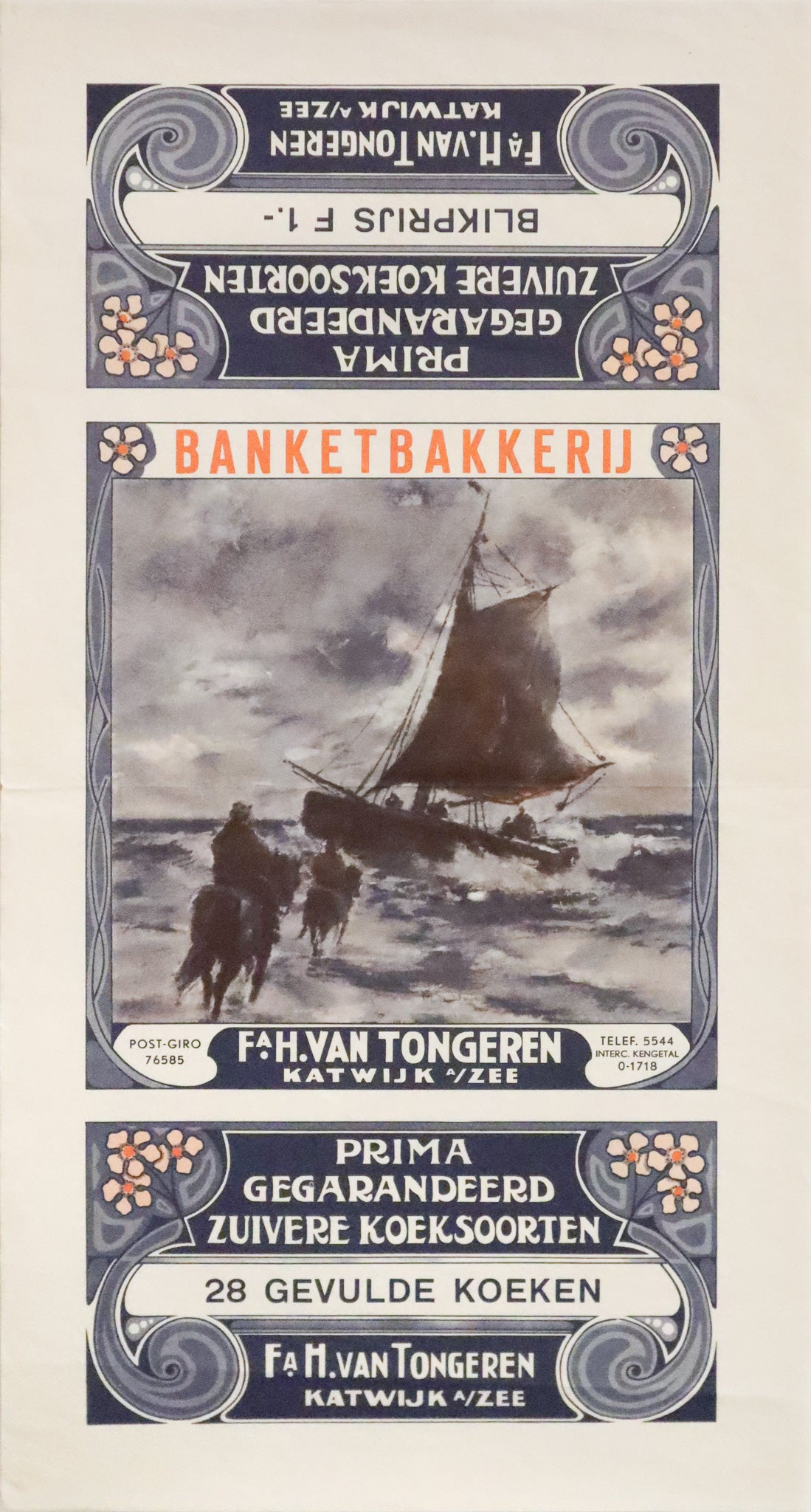 Vintage 1920s Dutch Art Deco Biscuit Advertising Poster - Banketbakkerij Pastry Shop Wall Art for Home, Café & Office Decor