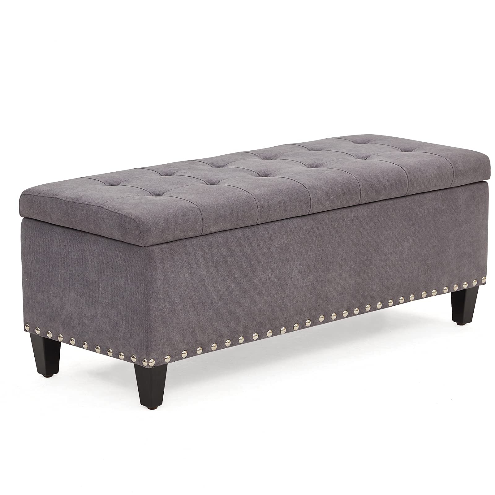 HUIMO 41-inch Upholstered Fabric Storage Ottoman Bench with Safety Hinge - Button-Tufted Design, Grey - Multi-Functional Footrest & Seat for Bedroom, Living Room, Entryway - Perfect as Bed End Bench, Coffee Table Alternative & Extra Storage Solution