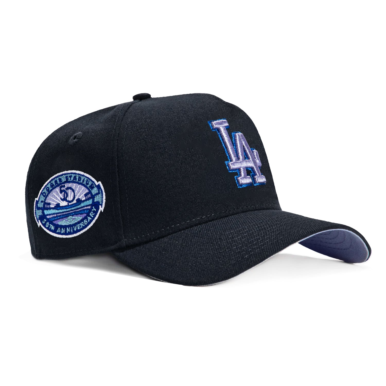 New Era 9Forty A-Frame Los Angeles Dodgers 50th Anniversary Snapback Hat with Stadium Patch - Navy Blue Baseball Cap for Men & Women - Perfect for Games, Fan Gear & Streetwear Fashion
