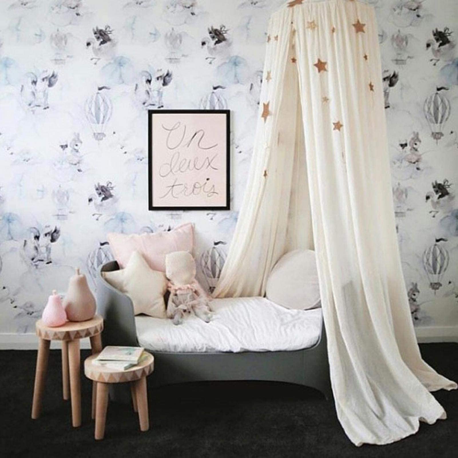**Voluxe Round Dome Hanging Bed Canopy for Kids - Khaki Princess Canopy Curtains, Girls' Bedroom Decor, Perfect for Birthday Gifts & Dreamy Sleepovers**