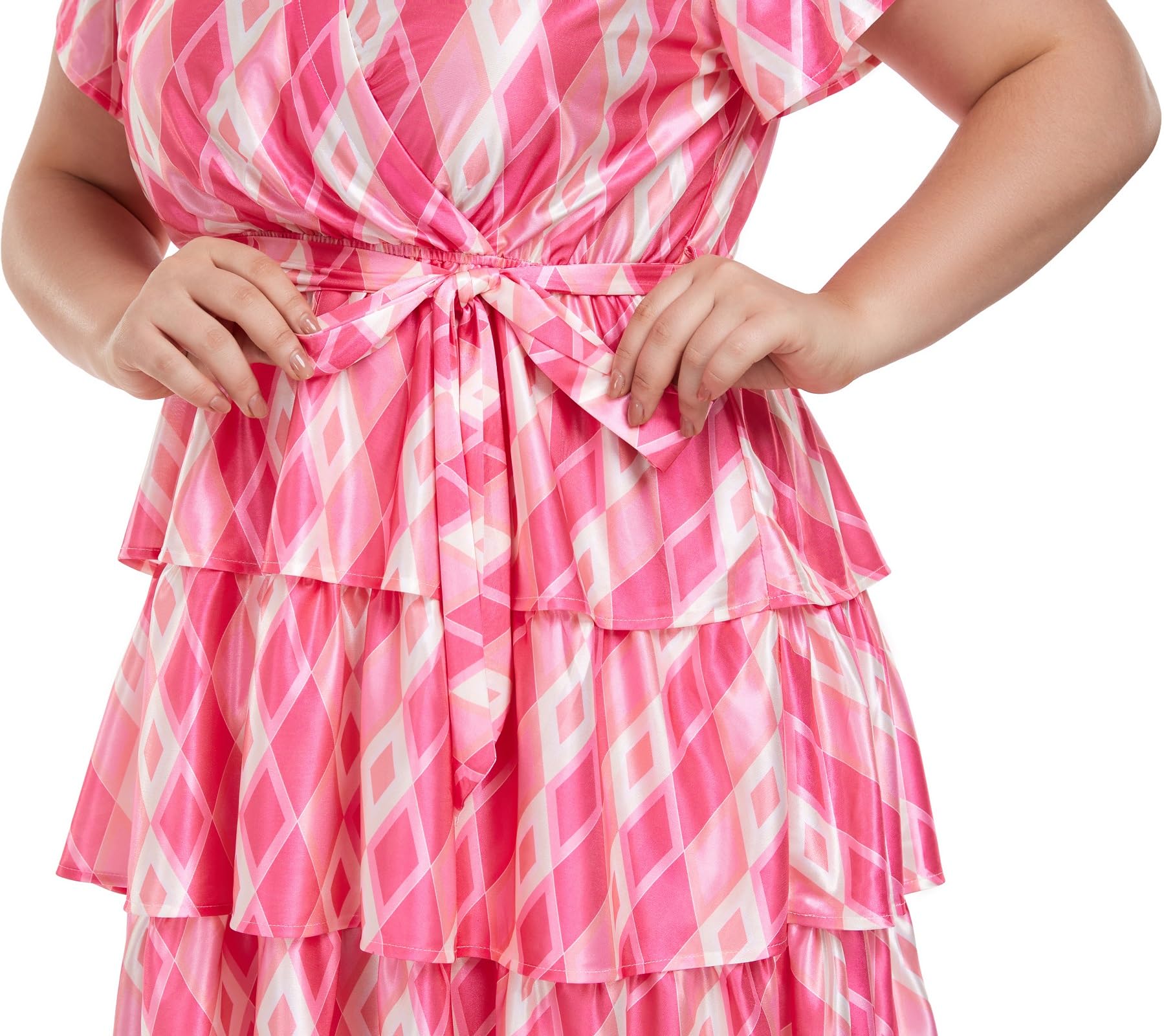 **Flowy Plus Size Wrap Dress for Women - Tie Waist Short Sleeve Tiered Maxi Dress | Casual Summer Beach Wear & Boho Chic Outfit**