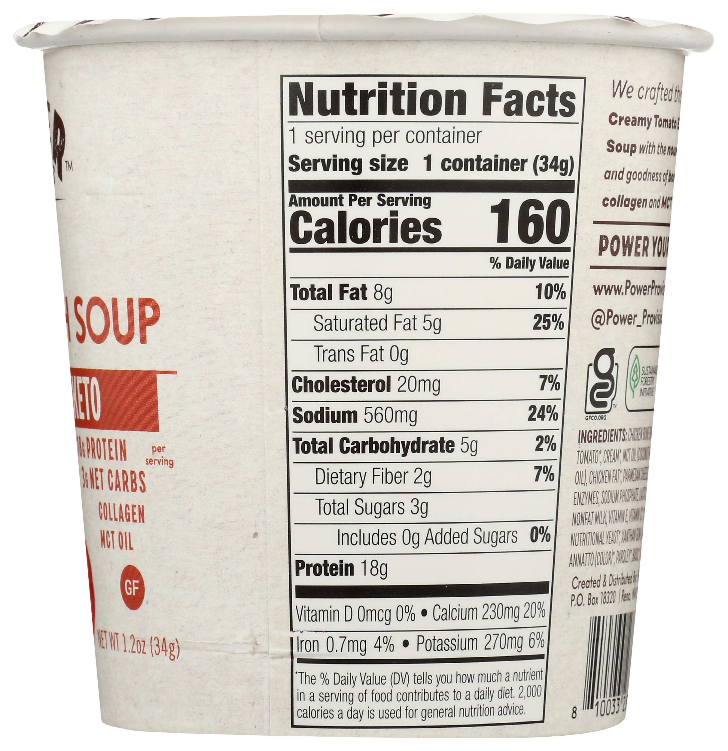 Keto Creamy Tomato Bone Broth Soup Cups with Collagen - Gluten Free Instant Soup (1.2 oz, Pack of 1) - Quick Healthy Meal for Weight Loss, Office Lunch & On-the-Go Snacking