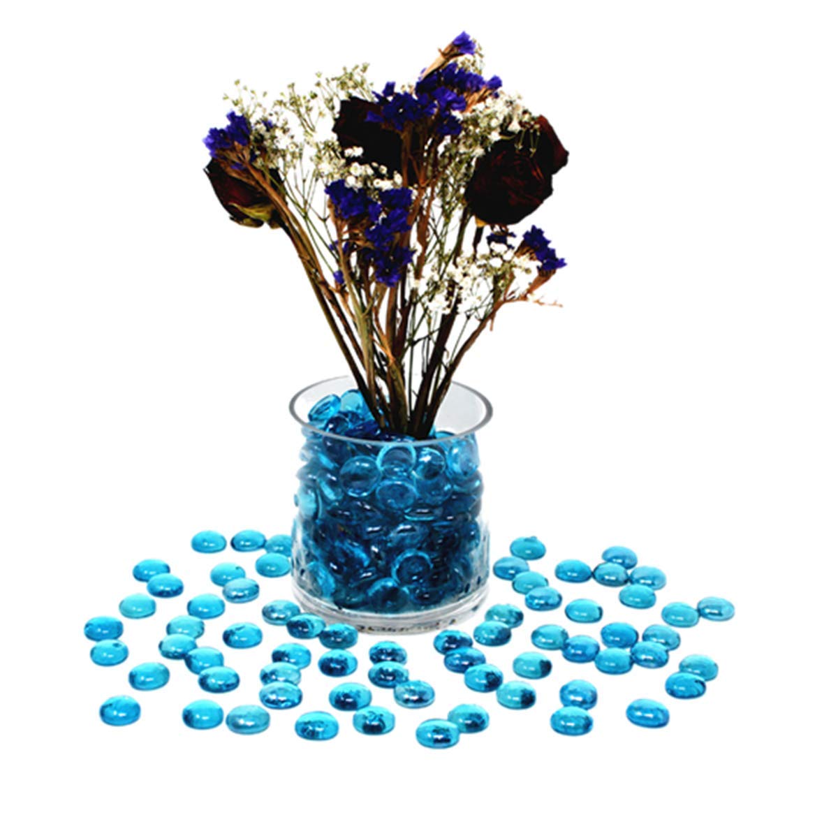 TSY TOOL 300PCS Flat Glass Marbles - 3 Lb Ocean Blue Vase Fillers, Aquarium Decor & Craft Supplies for DIY Projects, Home Decor, Wedding Centerpieces