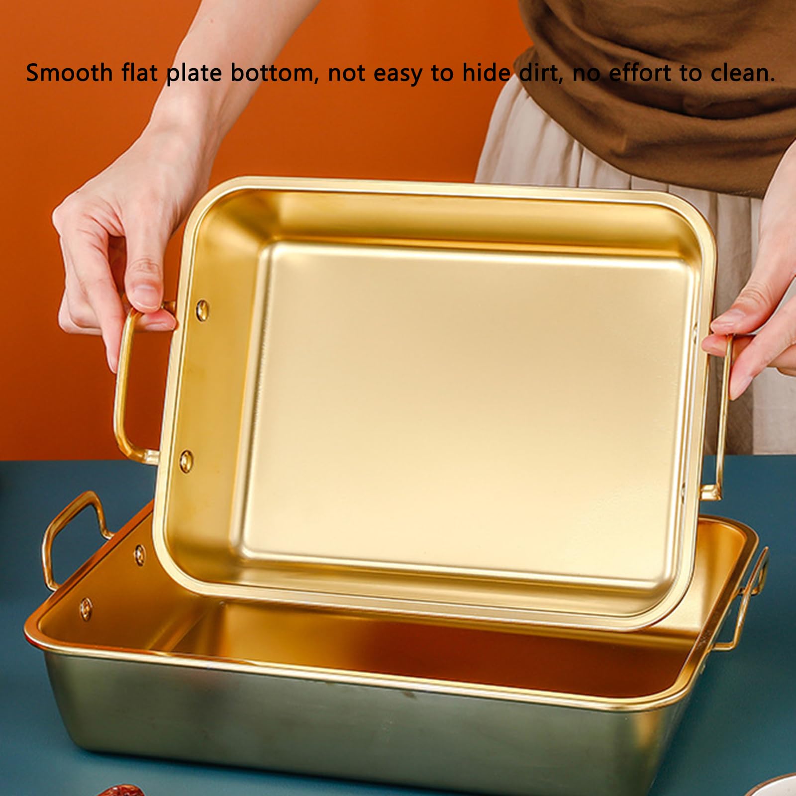 SvRite Stainless Steel Rectangular Roasting Pan with Handles - Oven & Dishwasher Safe Baking Tray for Turkey, Chicken, Fish, Lasagna (30cm, Gold) | Perfect for Holiday Cooking, Family Dinners & Party Serving