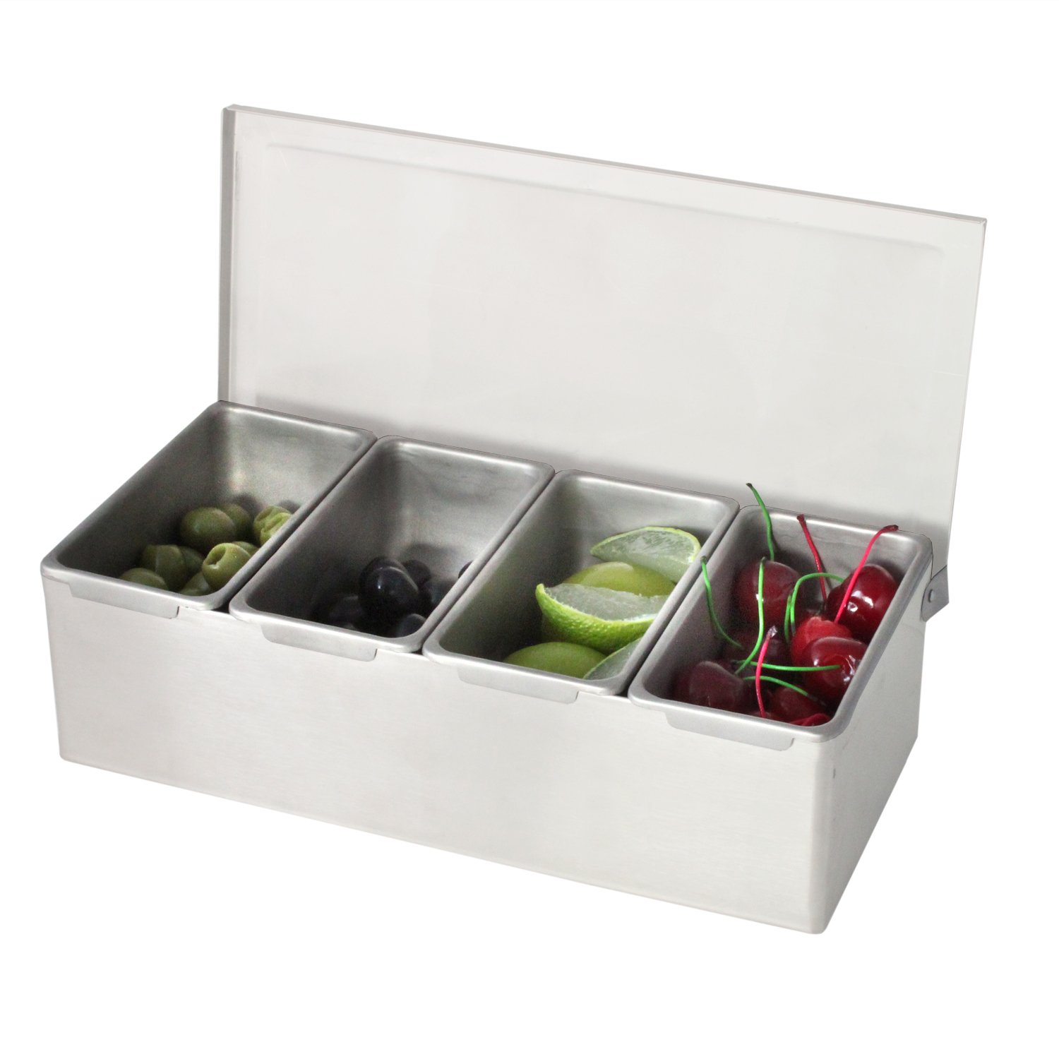 Thunder Group SSCD005 5-Compartment Stainless Steel Bar Condiment Dispenser - Open Bottom Countertop Design for Restaurants, Cafes & Home Kitchens