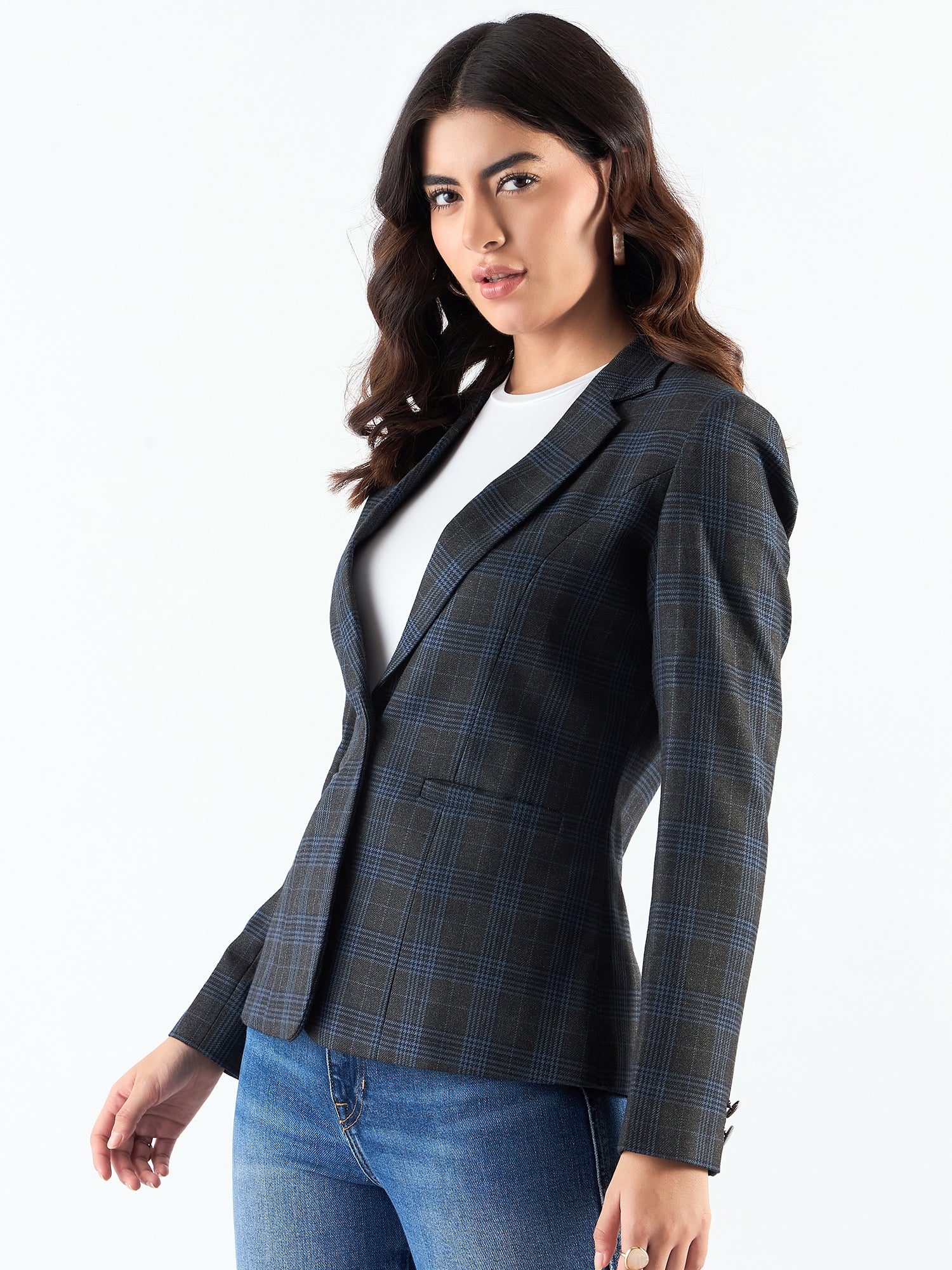 Classic Notched Collar Checkered Wool Blazer for Men | Formal & Business Attire | Office Wear, Weddings & Special Occasions