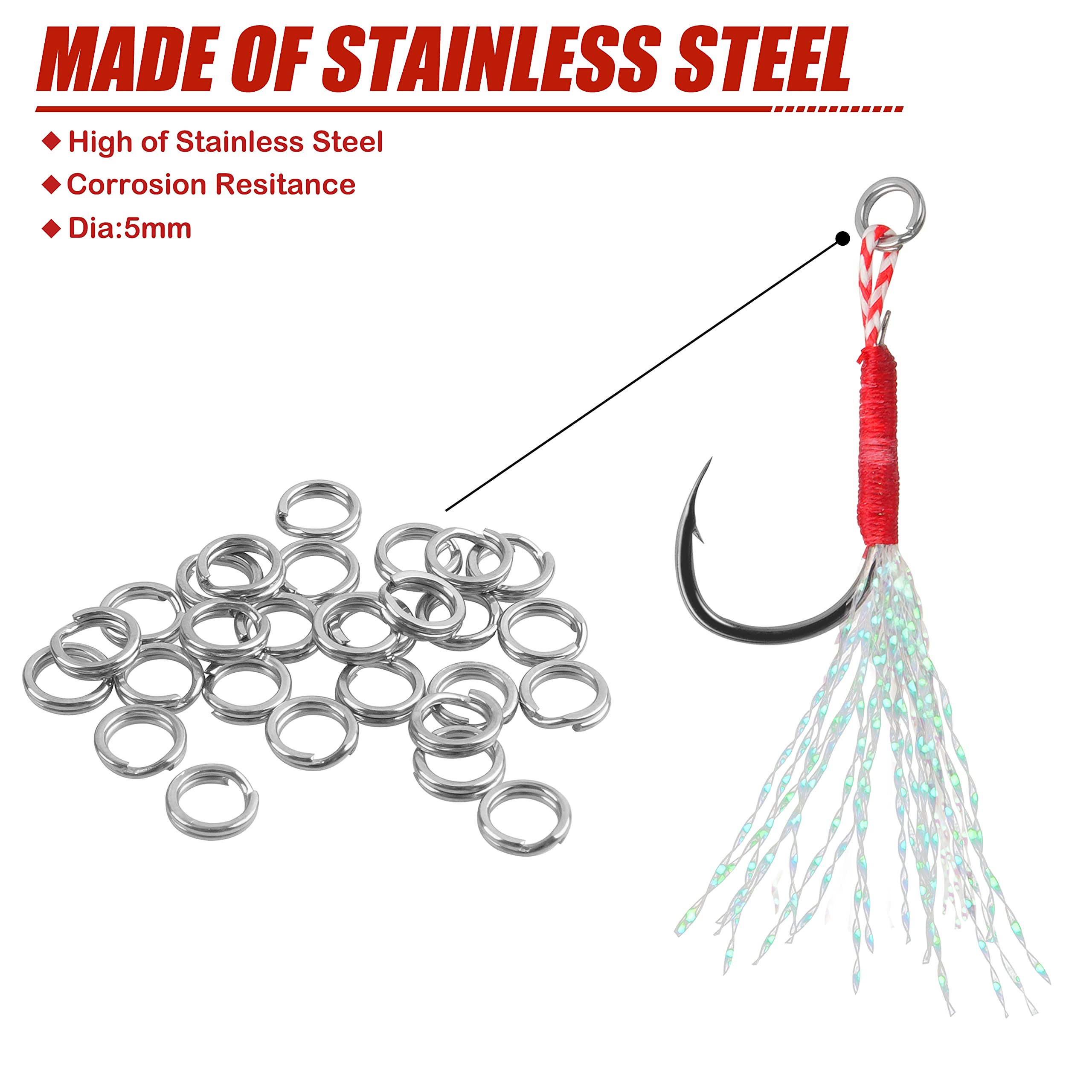 AGOOL Jigging Assist Hooks with Bucktail Teaser Kit - 100pcs Saltwater Fishing Hooks with Crystal Flash for Slow Pitch & Vertical Jigging - Perfect for Deep Sea Fishing, Tuna, Grouper, and Saltwater Game Fish