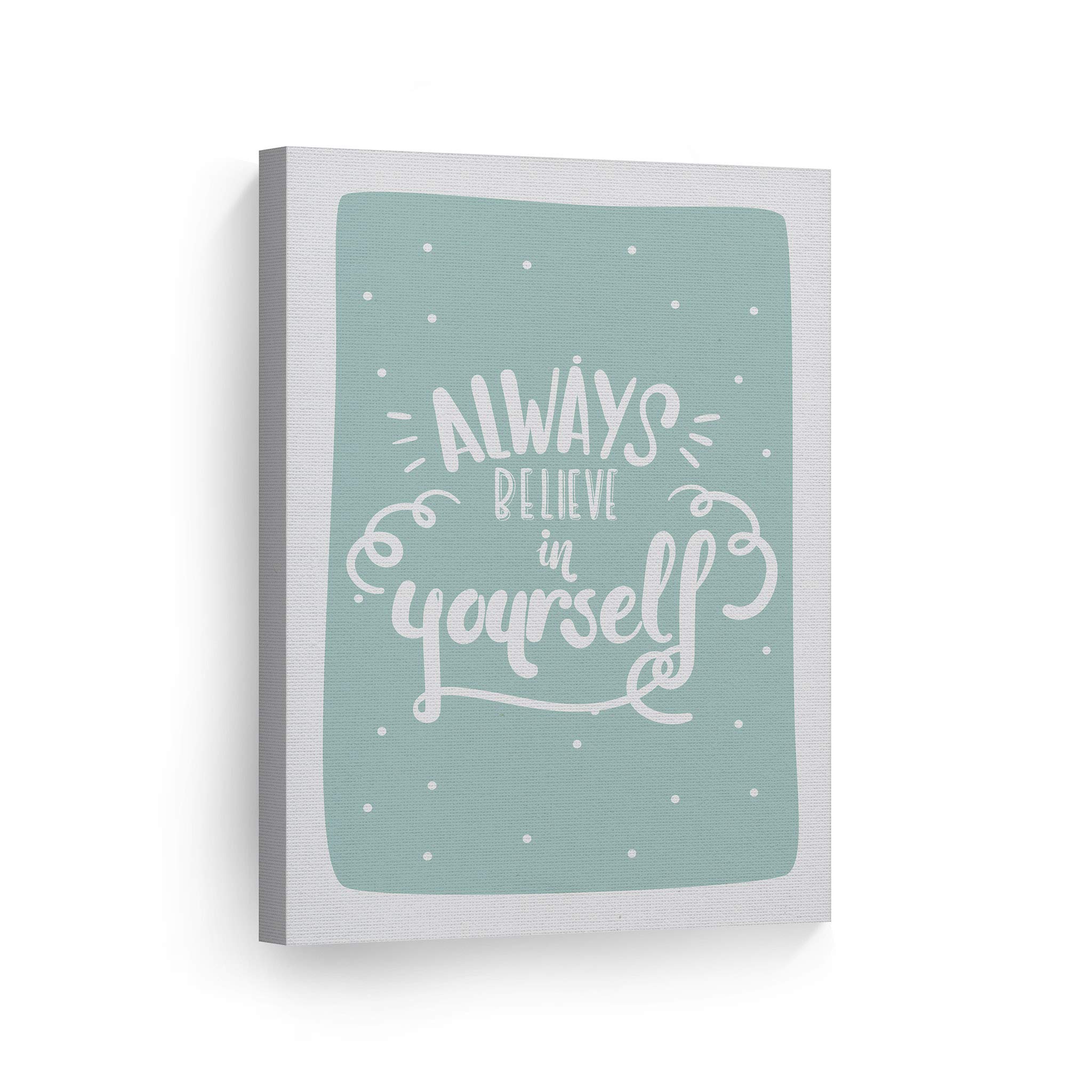 Always Believe in Yourself Inspirational Wall Art - Turquoise Canvas Print for Kids Room, Nursery & Baby Room Decor - Ready to Hang 22x15 - Made in USA | Motivational Gift for Children's Bedroom, Playroom & Classroom