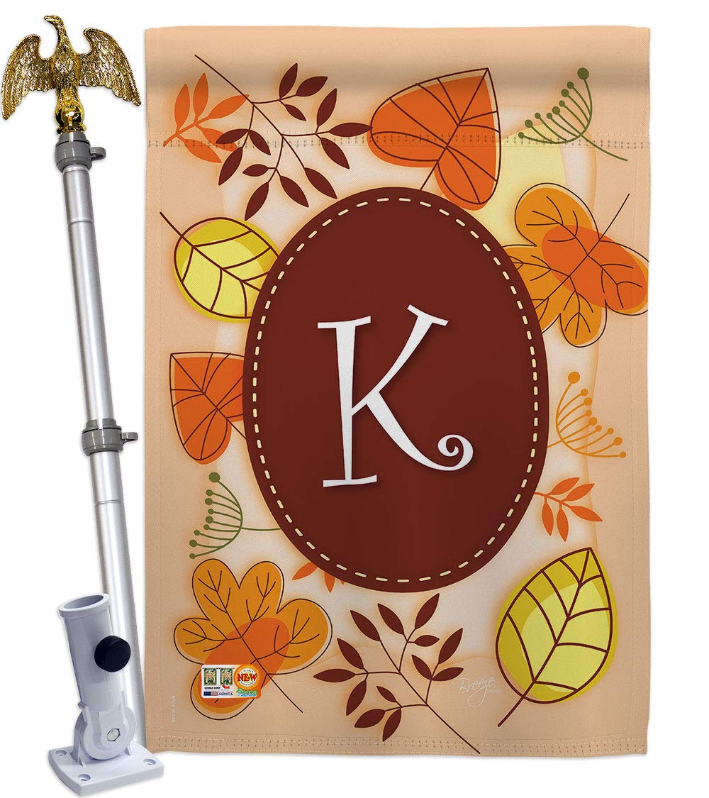 Autumn K Initial House Flag Set - 28x40in Thick Fabric for Fall Harvest Decor