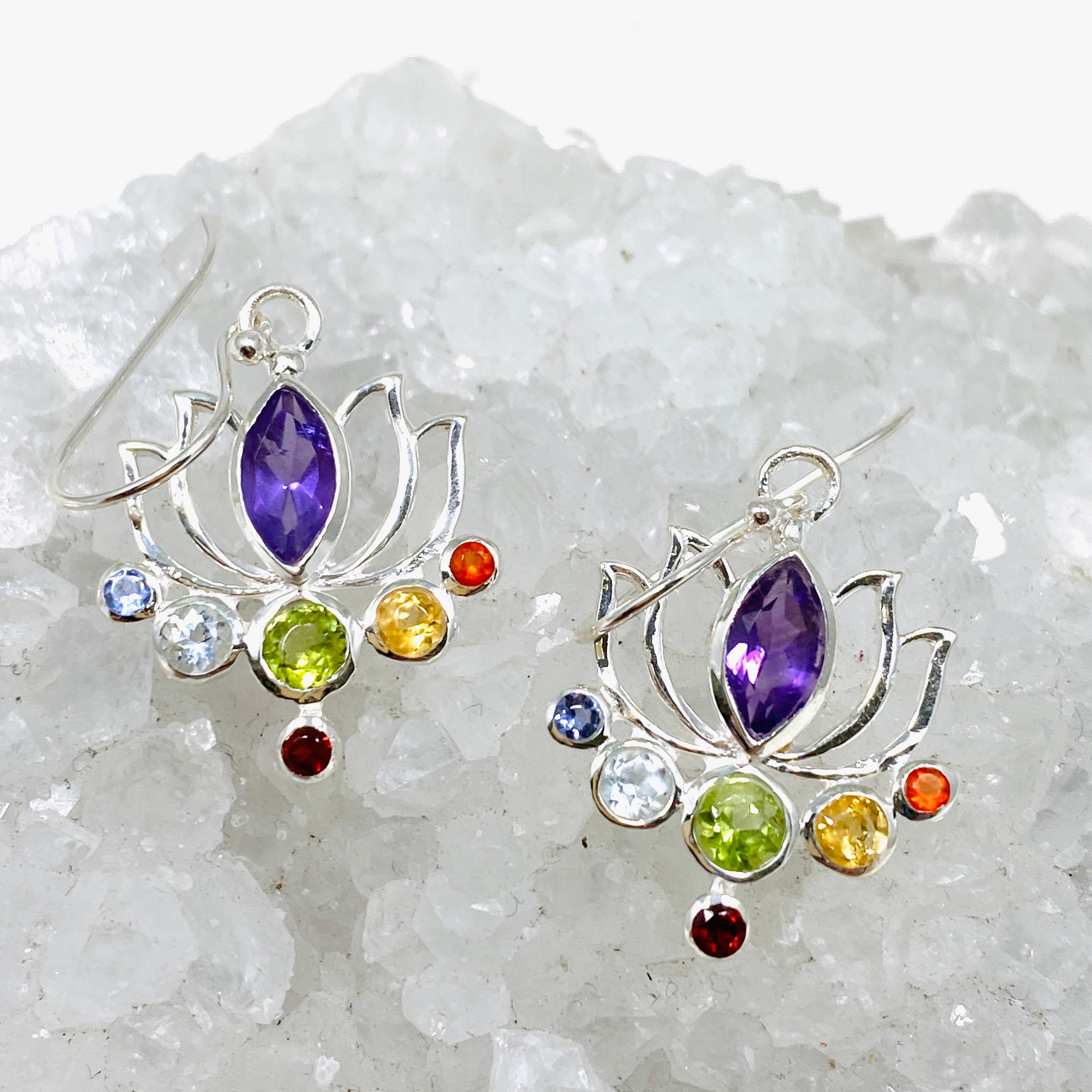 Chakra Lotus Earrings E2757 - Spiritual Healing Jewelry for Yoga & Meditation | Handmade Boho Dangle Earrings for Women
