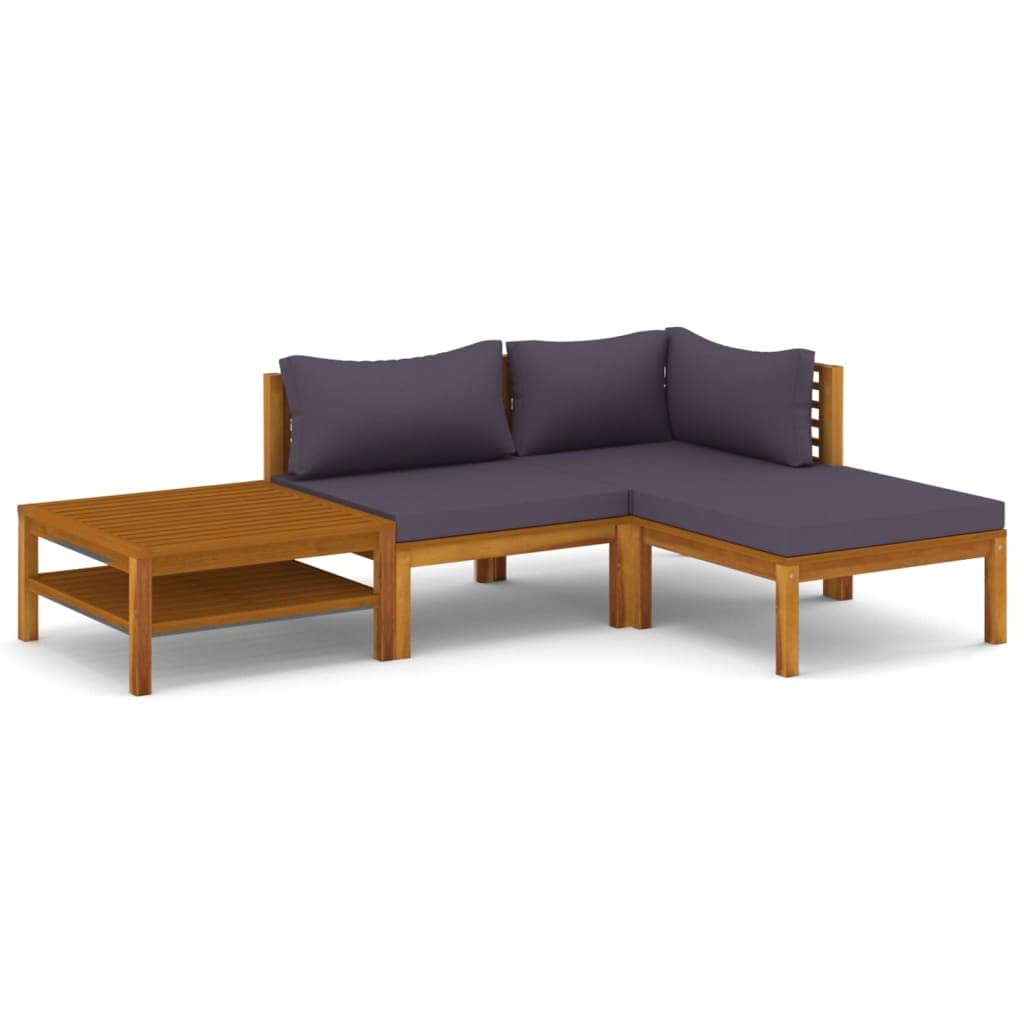 vidaXL 4-Piece Patio Lounge Set - Outdoor Garden Furniture, Sectional Sofa with Cushions, Corner Sofa in Retro Style, Solid Acacia Wood - Perfect for Backyard, Poolside & Patio Relaxation
