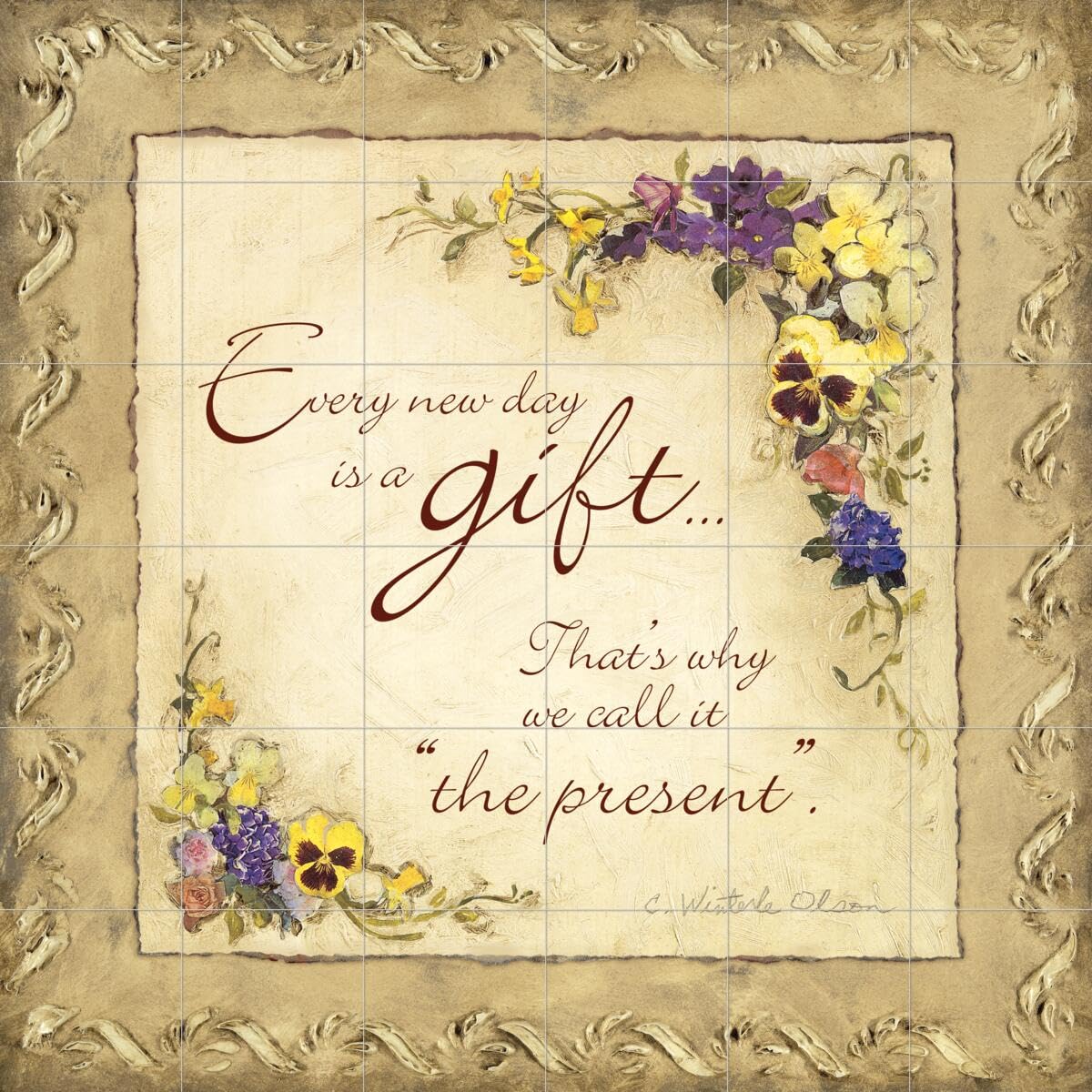 Hand-Painted Ceramic Backsplash Tile Mural - Inspirational Religious Wall Art for Kitchen & Bathroom Decor - The Present by Charlene Olson - Perfect for Home Renovation & Spiritual Spaces