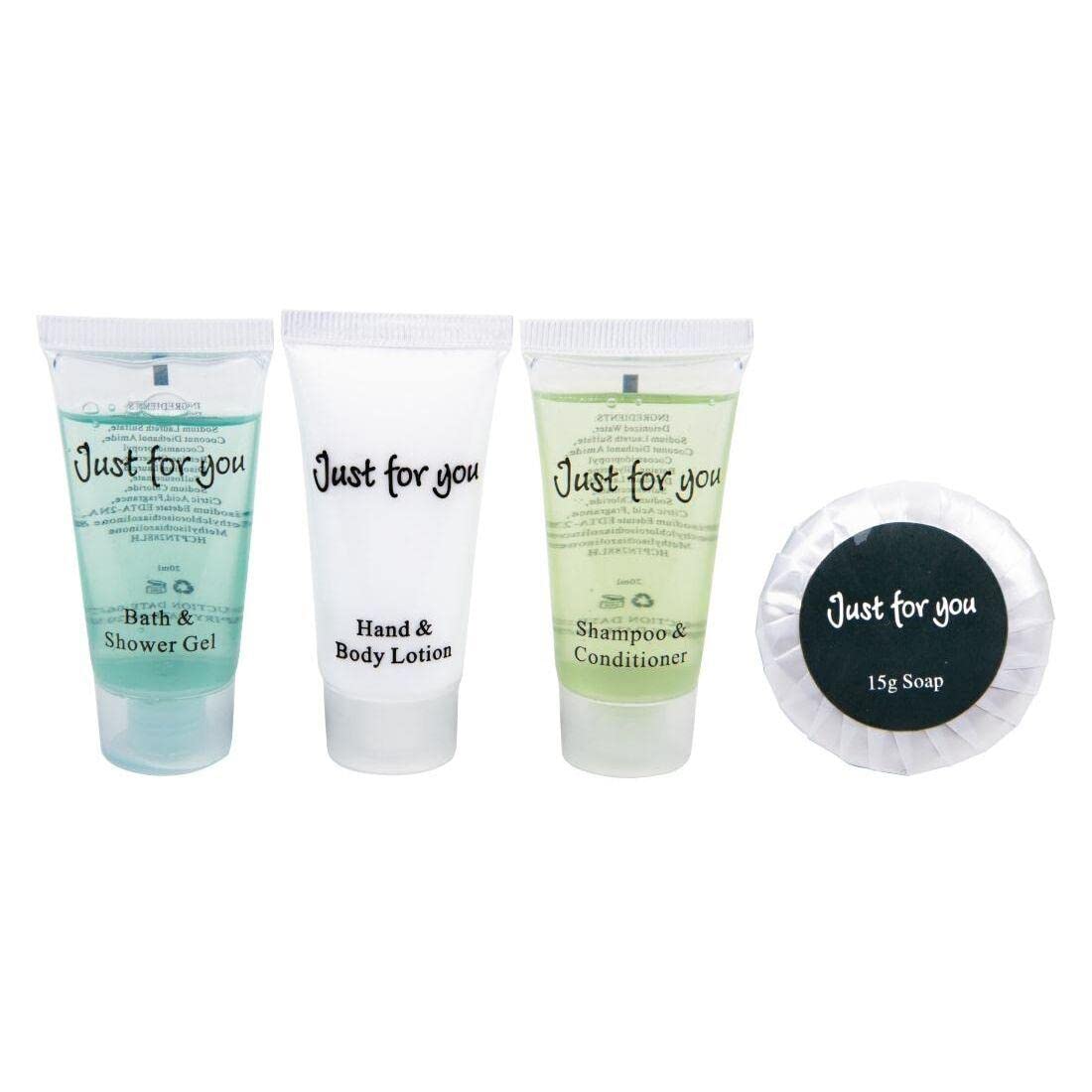 Just For You 4-Piece Travel Toiletries Set - Mini Shampoo, Conditioner, Lotion & Soap | Perfect for Hotels, Guest Bathrooms & Vacation Essentials