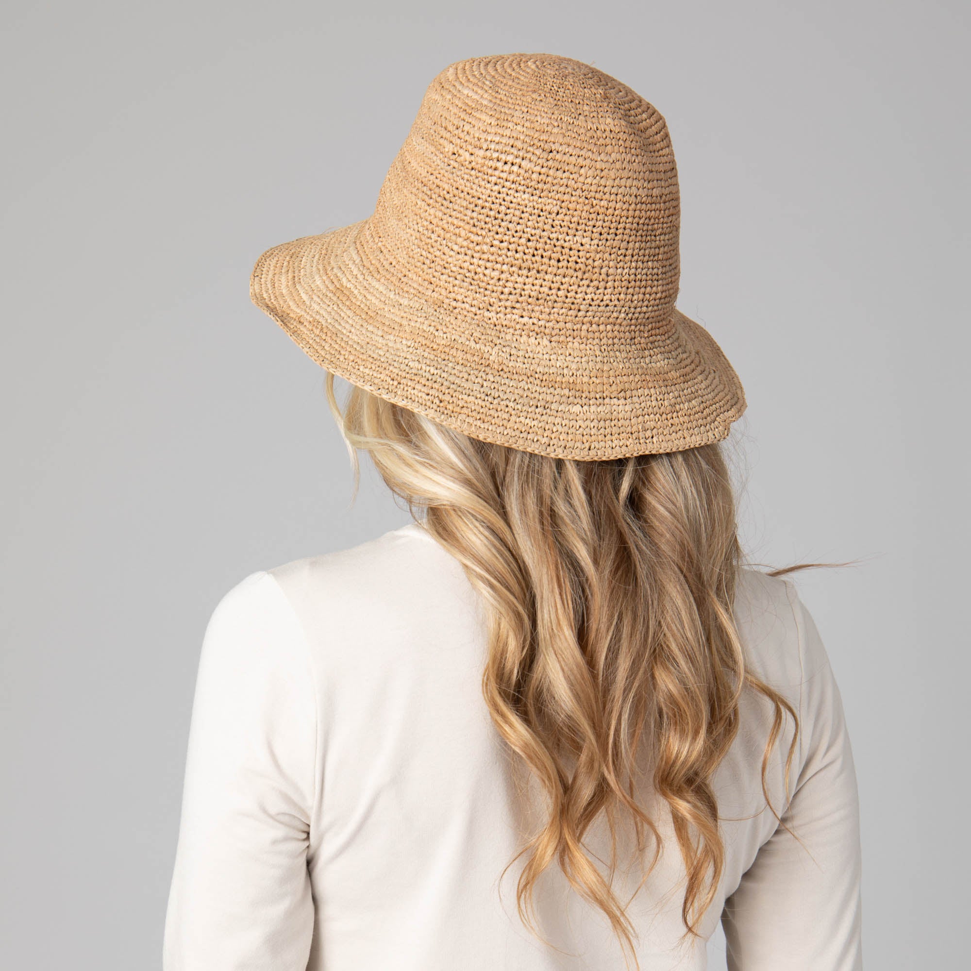 Women's Crochet Raffia Bucket Hat - Summer Beach Sun Hat for Women - Boho Straw Hat for Outdoor, Travel, and Vacation