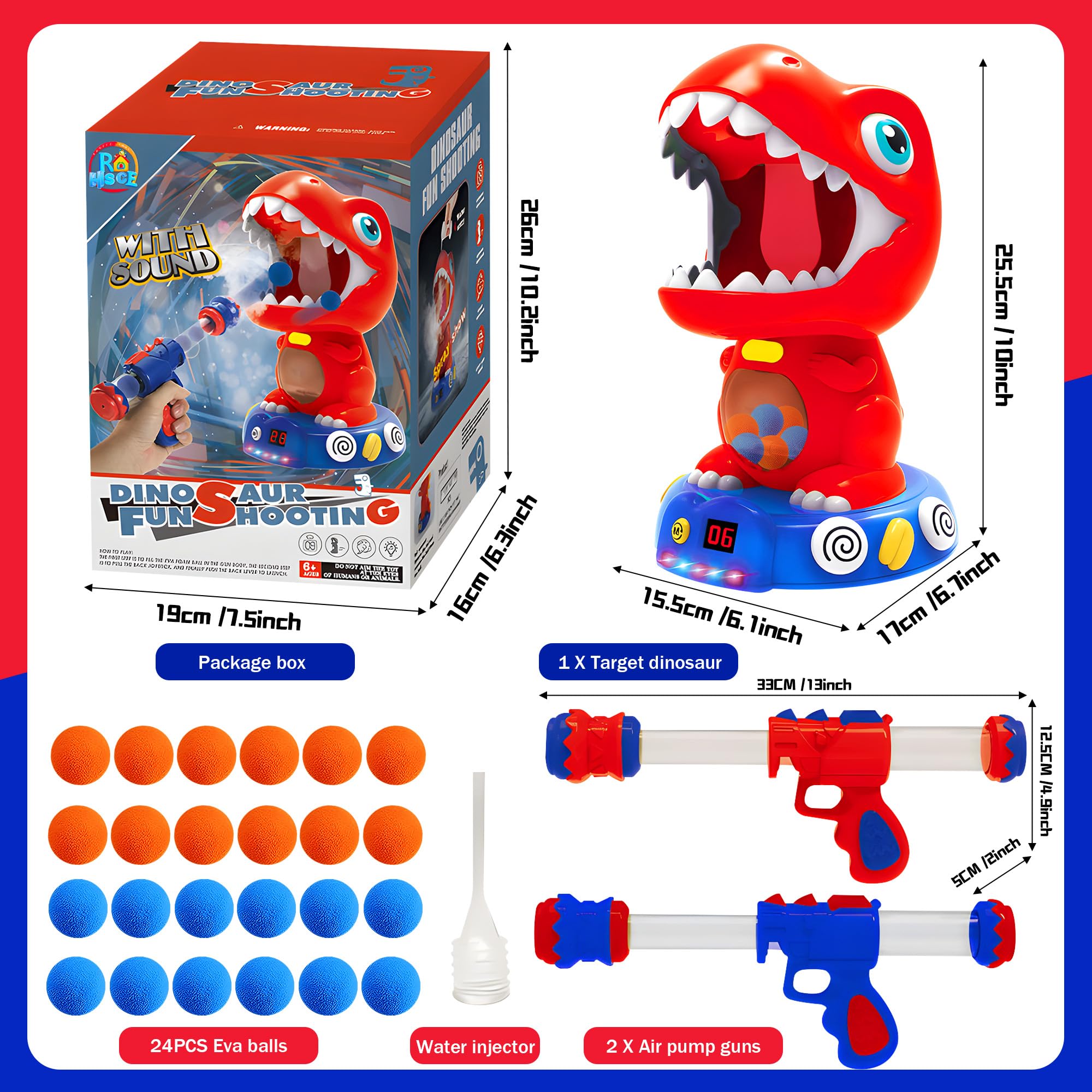 Dinosaur Shooting Toy with Sound & Spray Effects - Interactive Target Practice Game for Kids Ages 4-6+ | Perfect Gift for Boys & Girls | Fun Outdoor Play & Birthday Party Activity