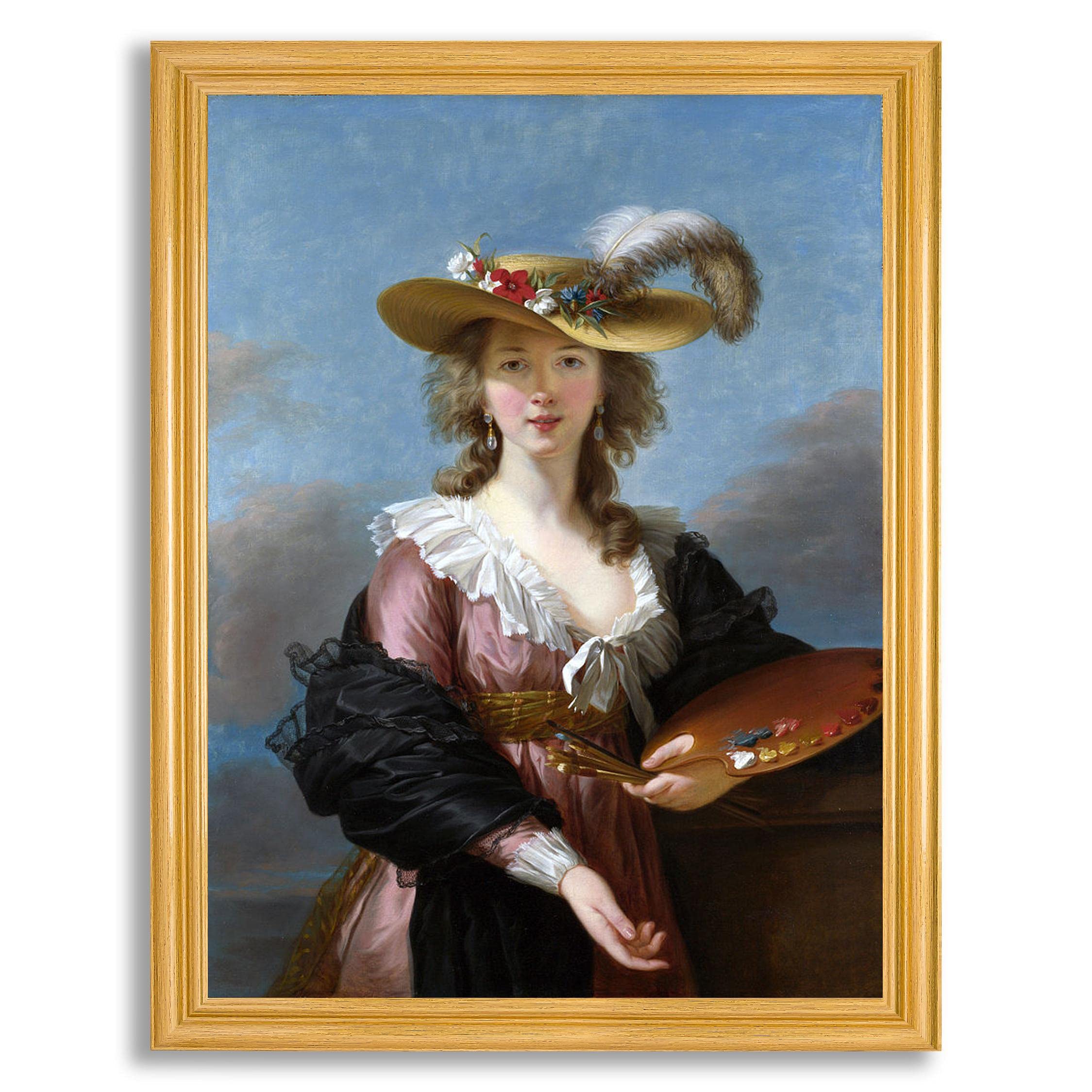 Elisabeth Vigee Le Brun Self Portrait in a Straw Hat - Framed Canvas Wall Art Reproduction | Fine Art Painting Print on Gallery Wrapped Canvas with Wood Frame | Home Decor for Living Room, Bedroom & Office | Perfect Gift for Art Lovers & Interior Design