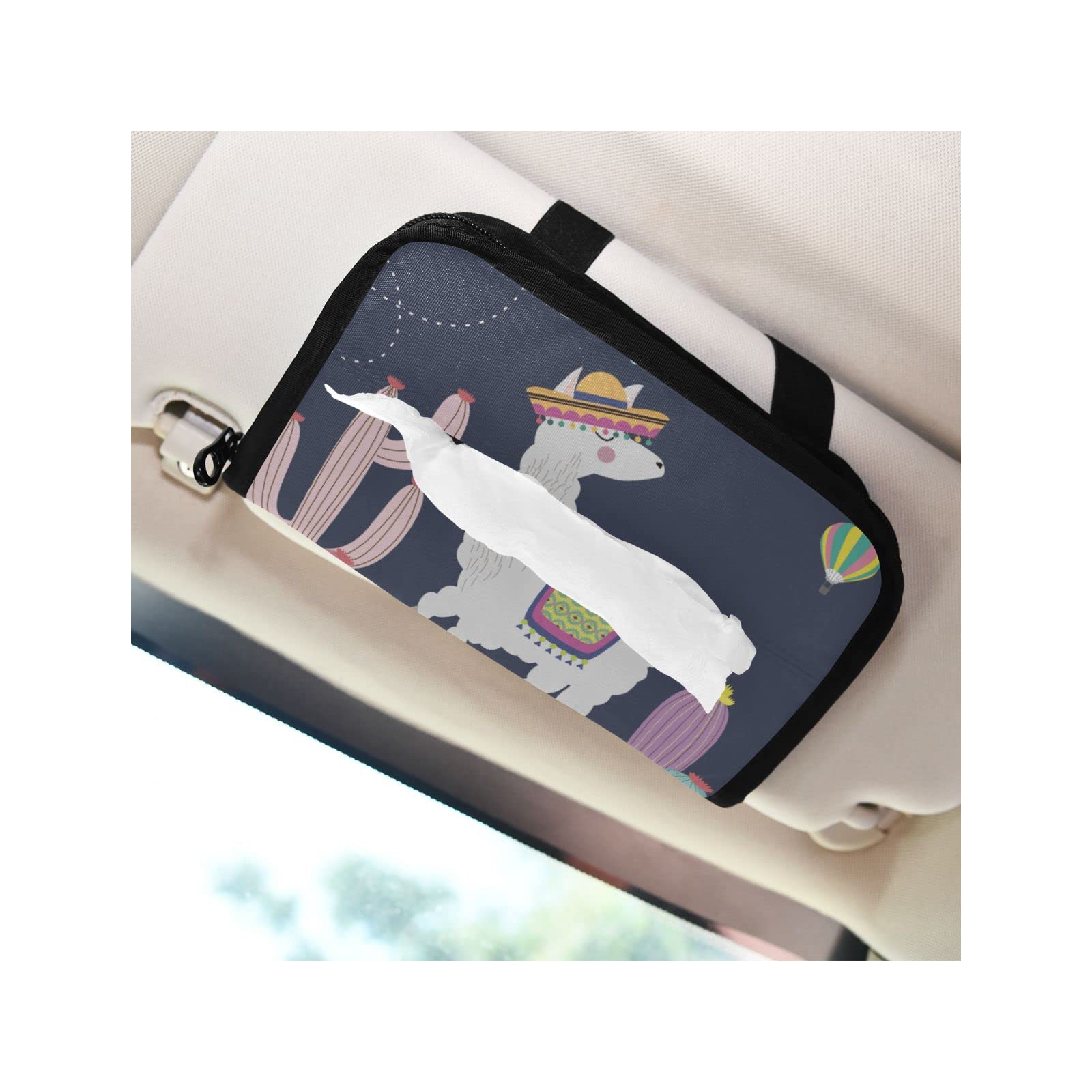 Soft Alpaca Car Tissue Holder with Zipper - Adjustable Sun Visor Organizer for Cars, Trucks & SUVs | Convenient Wipe Dispenser for Travel, Commuting & Road Trips