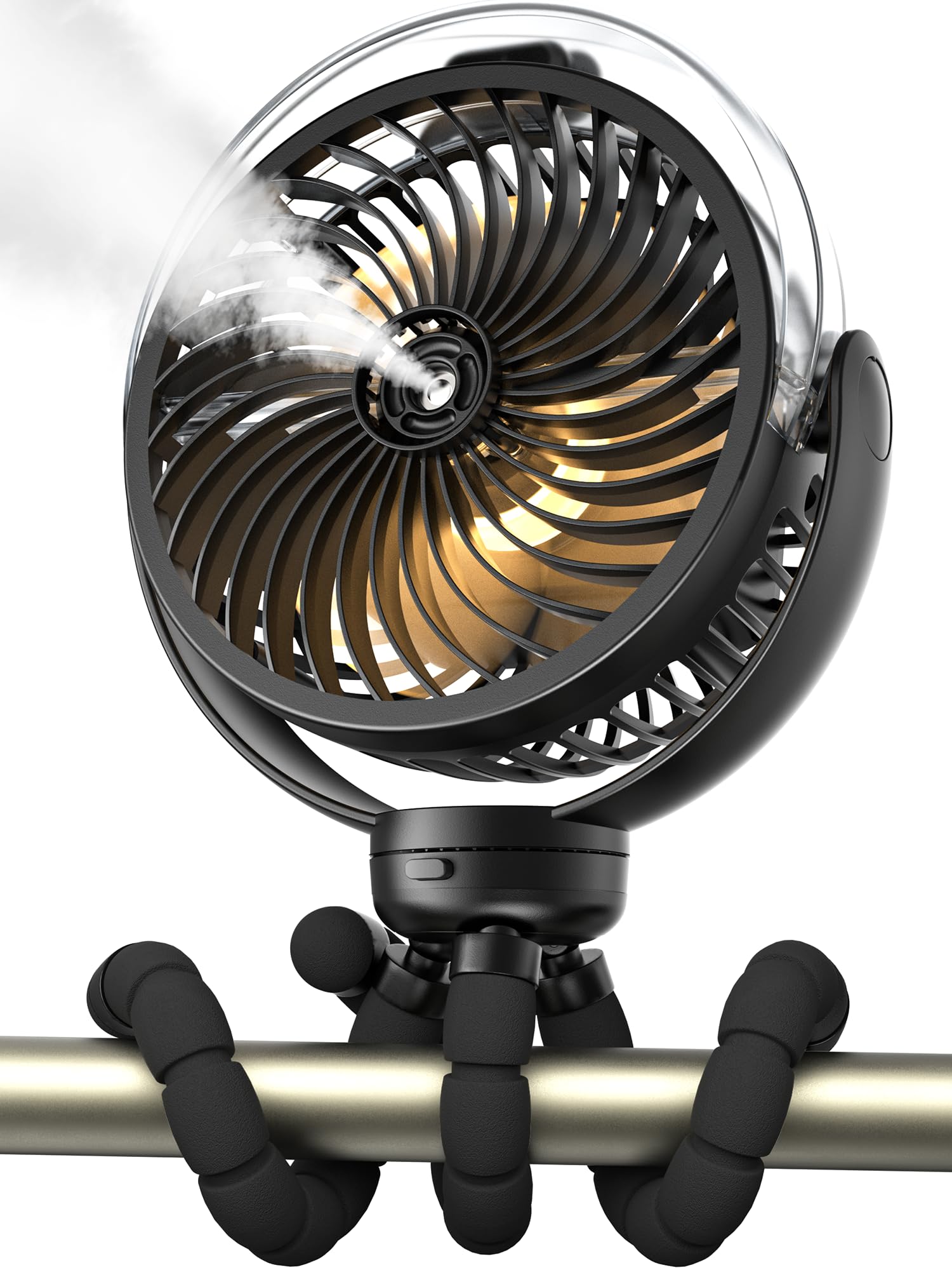 6000mAh Misting Stroller Fan with LED Light - 360° Adjustable Portable Fan with Flexible Tripod for Baby Stroller, Office Desk, Travel, Gym & Outdoor Activities | Personal Cooling Fan for Hot Weather