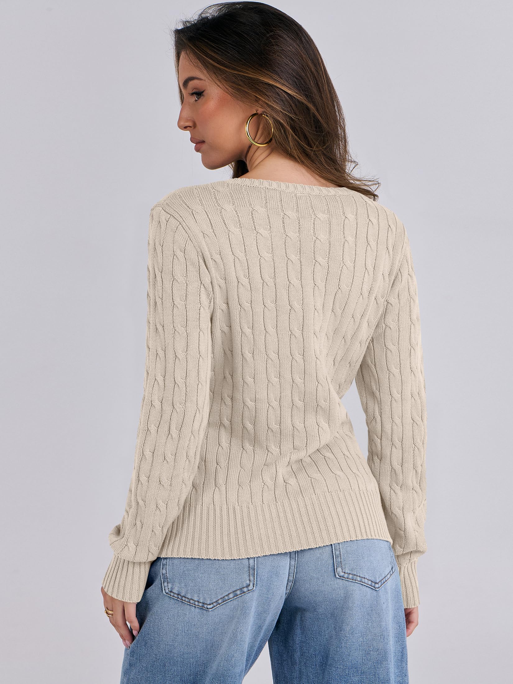 ANRABESS Women's Long Sleeve V Neck Cable Knit Sweater - Soft Pullover Top for Spring 2025 | Cute & Dressy Casual Outfit for Work, Dates & Everyday Wear