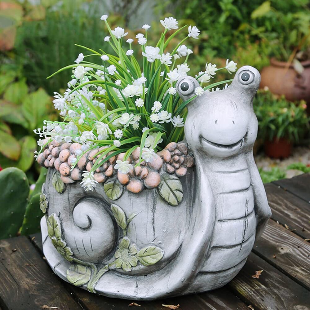 Resin Tortoise Planter Pot with Drainage Hole - Cute Animal Figurine Flower Pot for Indoor & Outdoor Decor, Garden, Patio, Lawn - Perfect for Succulents, Herbs & Small Plants