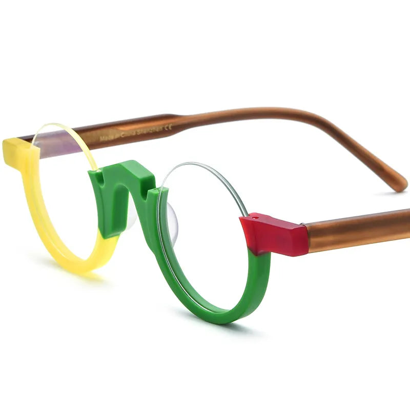CCspace Unisex Semi-Rim Round Acetate Eyeglasses 56887 - Lightweight & Durable Frame for Men & Women - Perfect for Reading, Working & Daily Wear