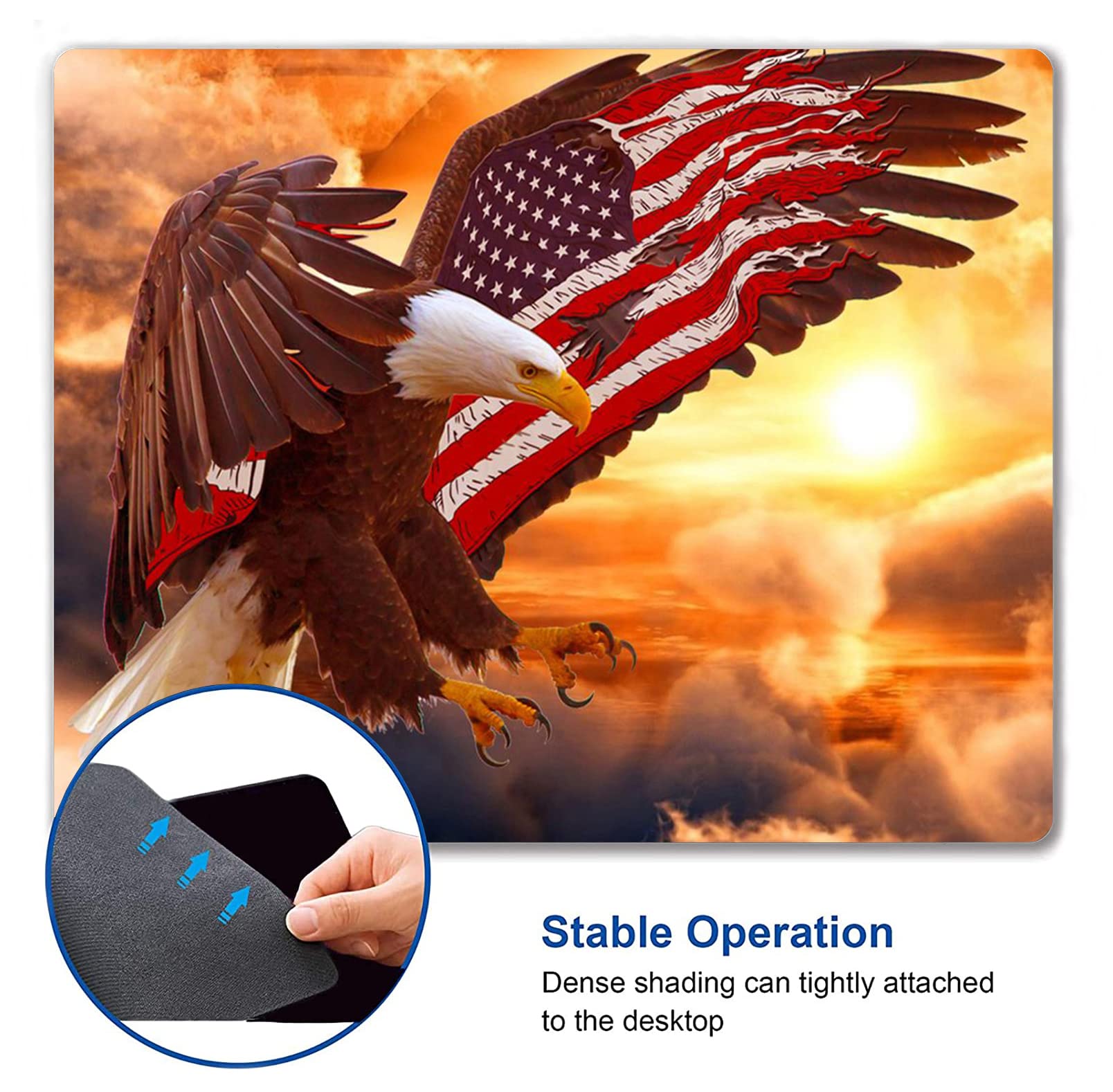 Custom Square Gaming Mouse Pad with American Flag Eagle Design - Non-Slip Rubber Base for Office & Computer Use - Perfect for Gaming, Work & Home Office Desktops