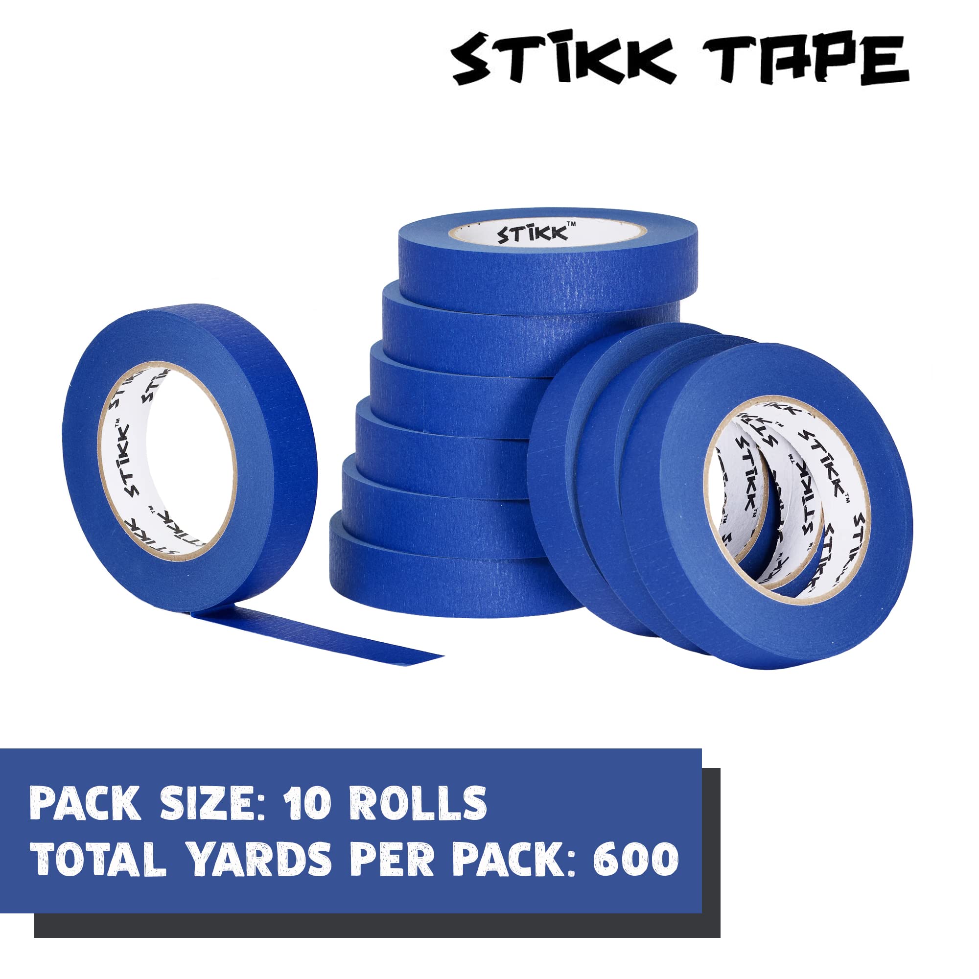 STIKK 1 Inch x 60 Yards Blue Painter's Tape 10-Pack - Residue-Free Masking Tape for Painting, Edging, Trim & Ceilings - Perfect for DIY Home Projects, Wall Art & Furniture Painting - Ideal for Clean Lines & Professional Results