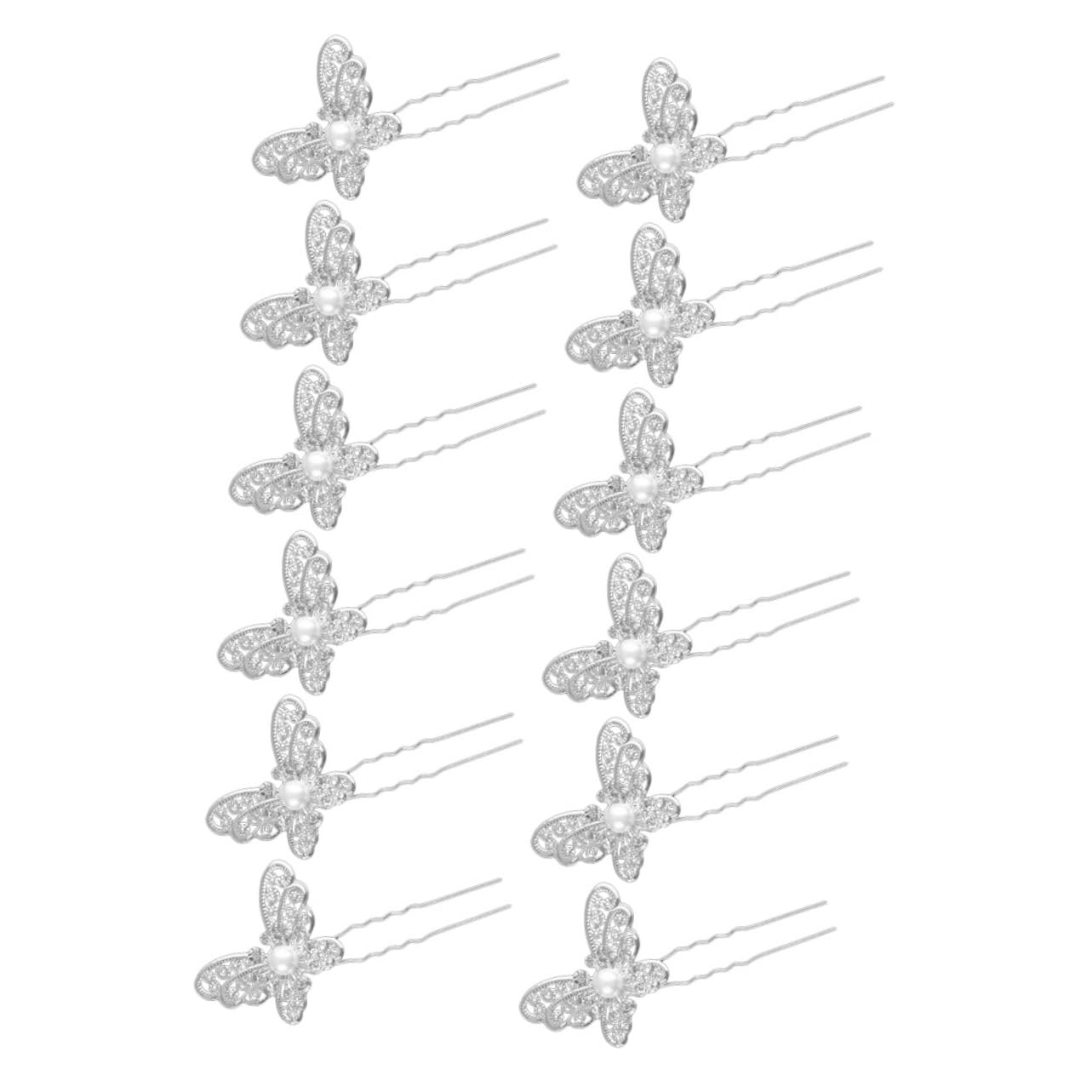 OSALADI 12pcs Rhinestone Pearl Hair Pins - Bridal Hair Accessories Set with Butterfly Design for Wedding, Prom & Special Occasions | Decorative Hair Clips for White Dresses & Updos