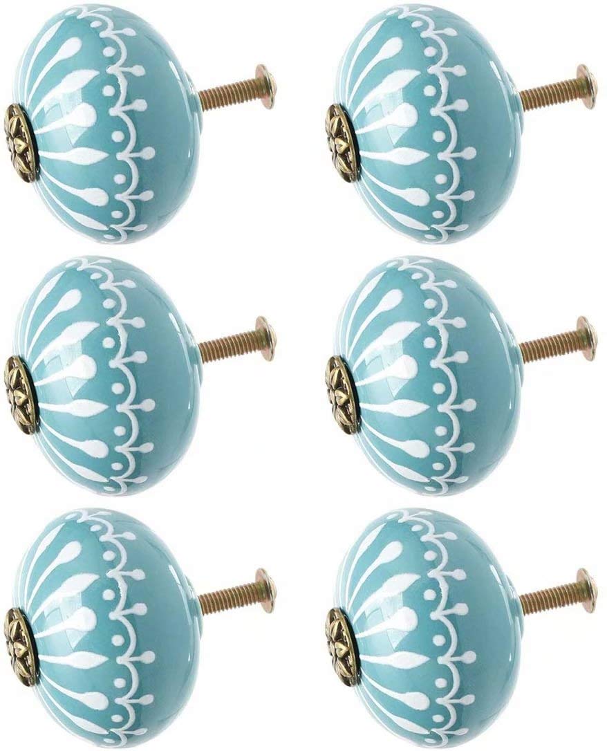 Vintage Hand-Painted Ceramic Knobs - Round Drawer Pulls & Cabinet Handles for Furniture, Wardrobe, Cupboard & Door Replacement - Perfect for Home Decor & DIY Projects