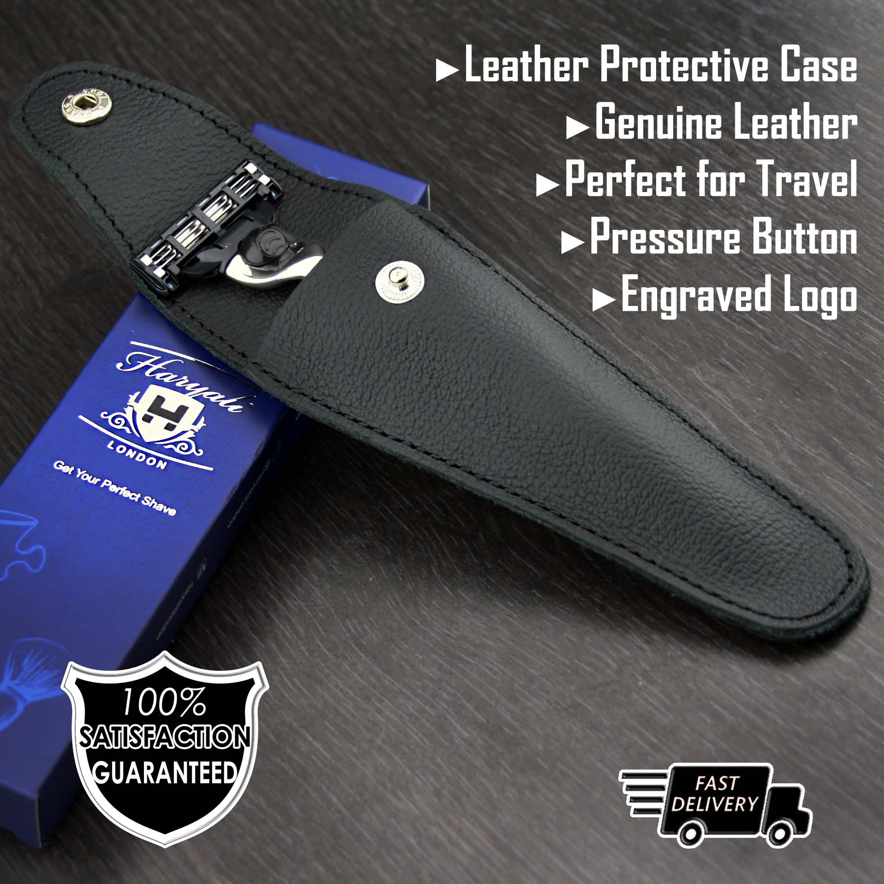 Premium Ivory Triple Edge Razor for Men with Genuine Leather Travel Pouch | Smooth Shaving Cartridge Compatible | Ideal for Travel, Grooming & Luxury Gifts for Him
