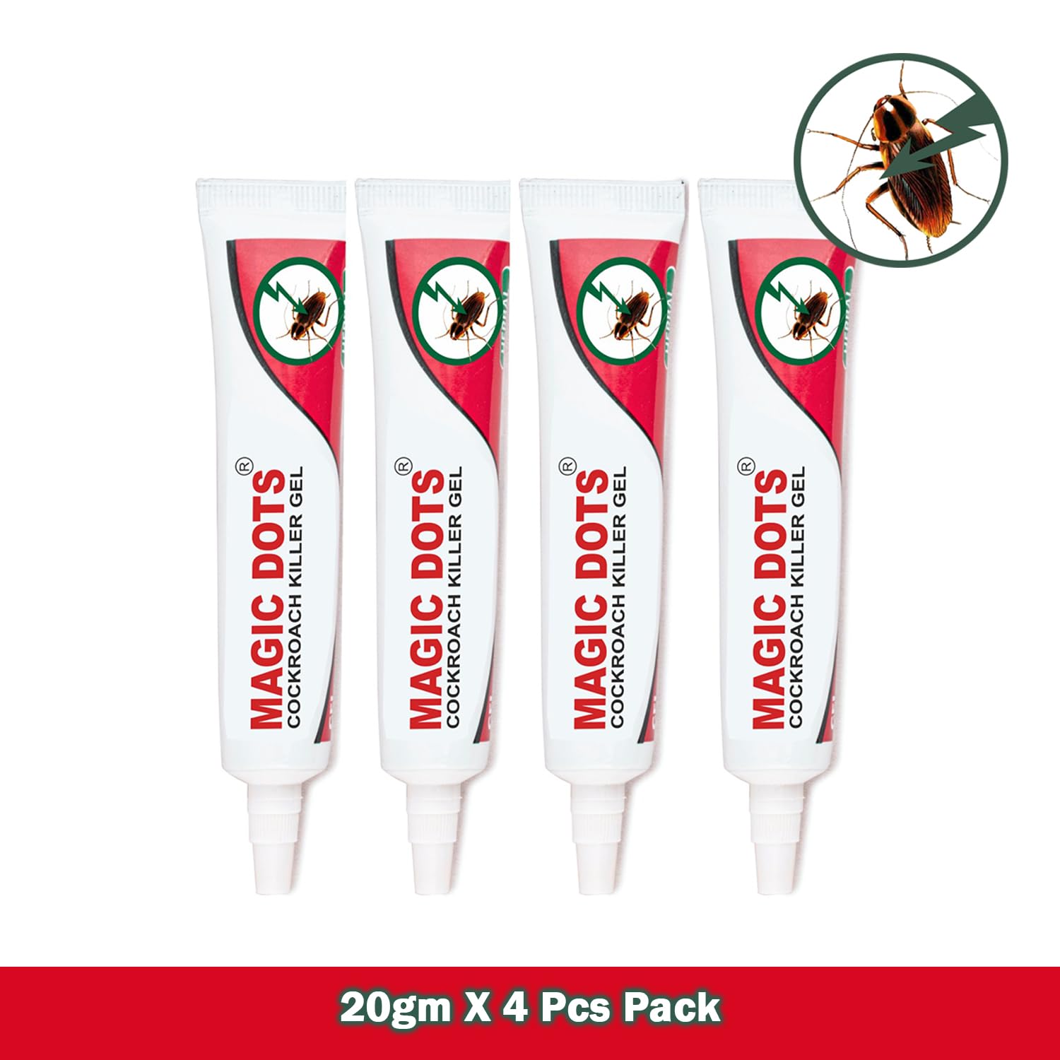 Magic Dots Cockroach Killer Gel - 4 Pack x 20g | Natural Herbal Pest Control for Home & Kitchen | Effective Roach Bait Gel with Easy Application | Eliminate Cockroaches in Cabinets, Appliances & Dark Corners