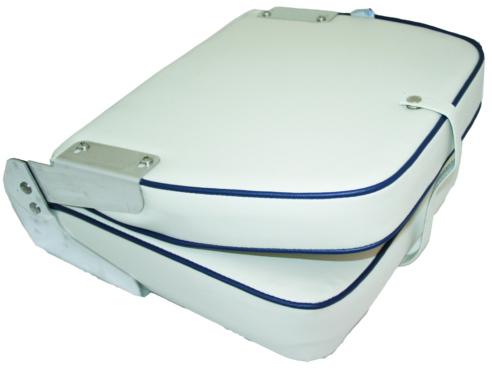 Axis Folding Seat Ivory White with Blue Piping - Portable Chair for Camping, Picnics, Beach, and Outdoor Events