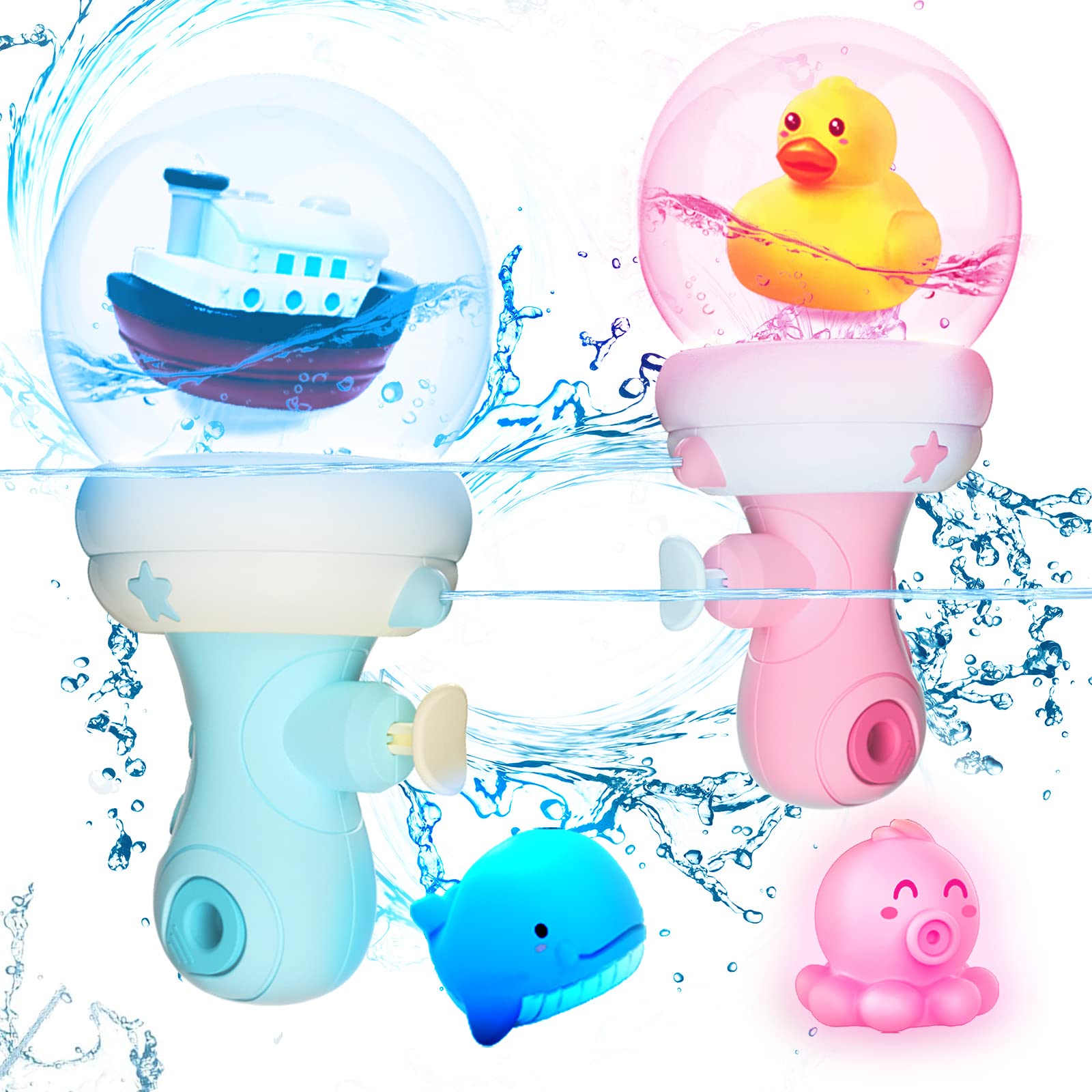 2 Pack Water Guns for Kids - Light Up Water Squirt Toys with 4 Floating Bubbles | Outdoor Water Fight Toys for Boys & Girls | Perfect for Pool, Beach, Backyard Parties & Summer Fun Gifts