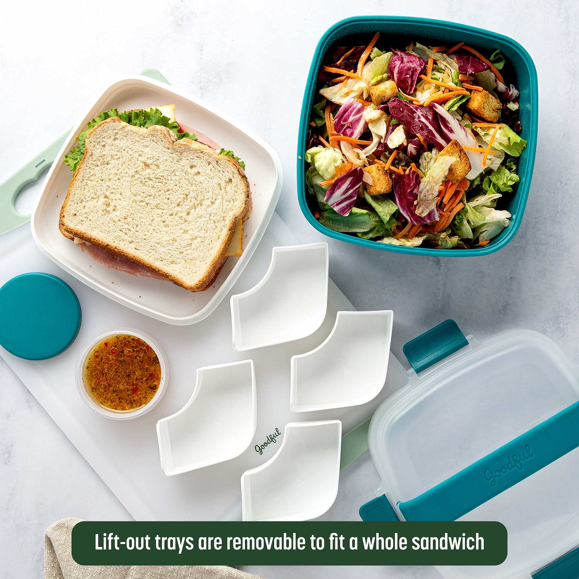 Goodful Stackable Bento Lunch Box - 56oz Leak-Proof Food Storage Container with Removable Compartments | BPA-Free Meal Prep for Sandwiches, Snacks & Salad Toppings | Perfect for Office, School & Picnics