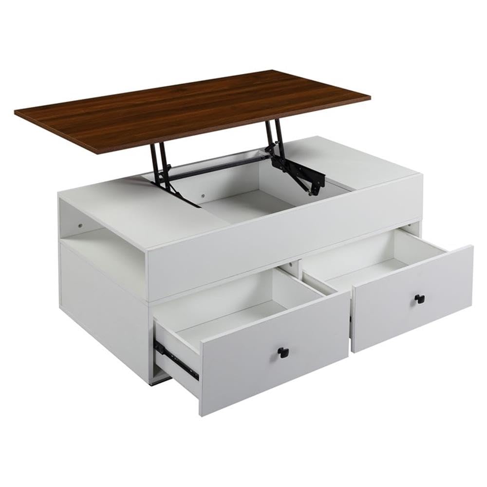 Acme Aafje 2-Drawer Wooden Coffee Table - White & Walnut Finish - Modern Living Room Furniture for Small Spaces, Home Decor, Apartment Essentials