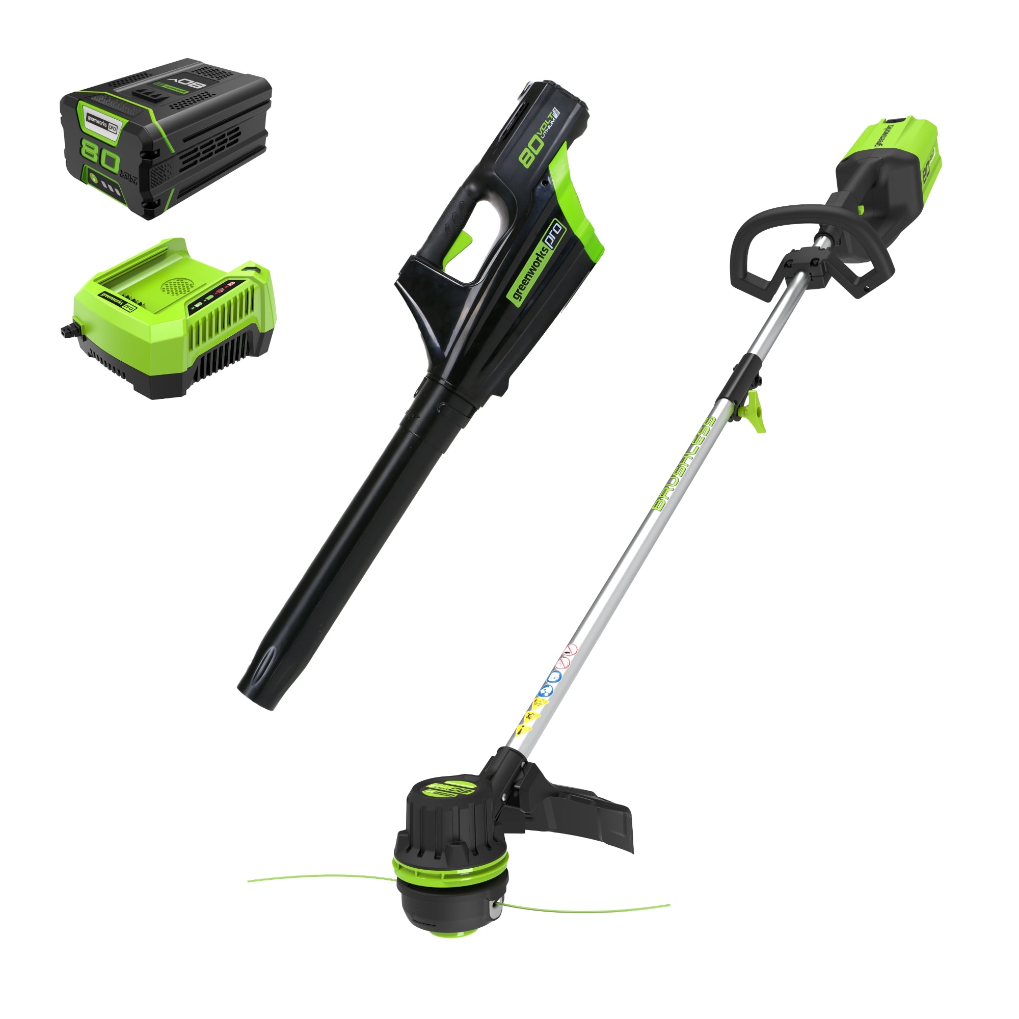 80V Brushless String Trimmer and 500CFM Leaf Blower Combo Kit with 2.0Ah Battery & Charger - Professional Cordless Lawn Care Tools for Yard Maintenance, Landscaping, and Garden Cleaning