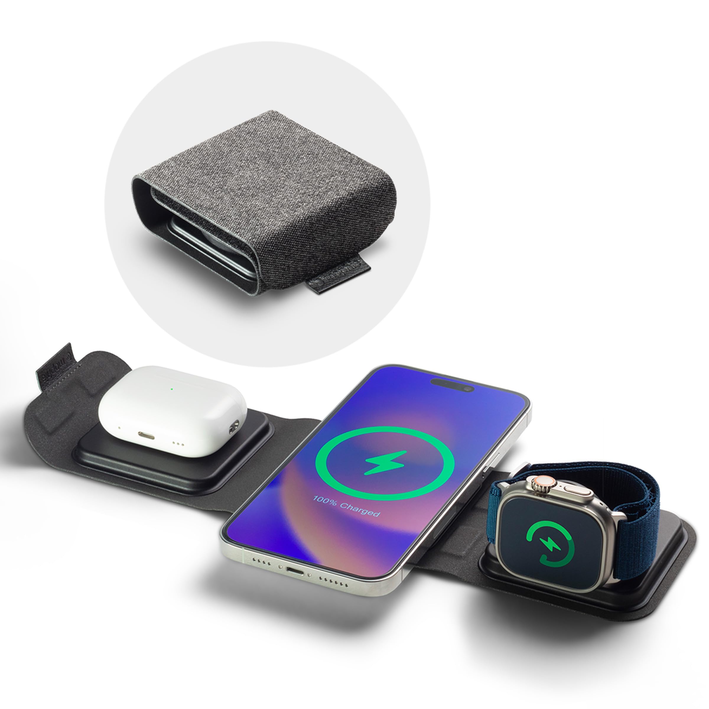 Mophie 3-in-1 MagSafe Travel Charger - Fast Wireless Charging Station for iPhone 16/15/14/13/12, Apple Watch & AirPods | Apple MFi Certified | Perfect for Home, Office & Travel Charging
