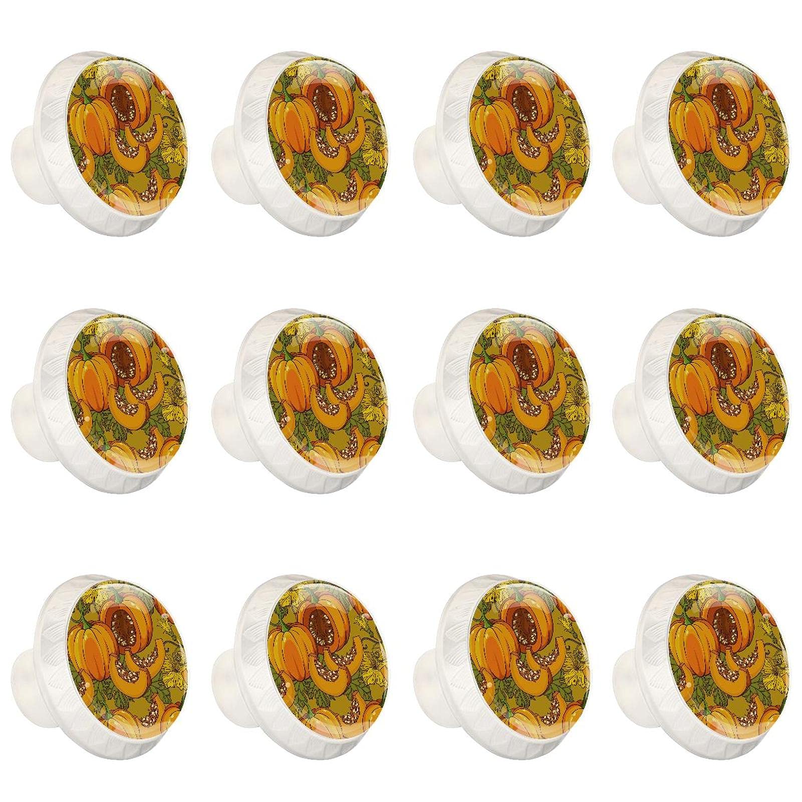 12 Pcs 35MM Crystal Glass Drawer Knobs - Pumpkin Flower Design for Home & Office Cabinets