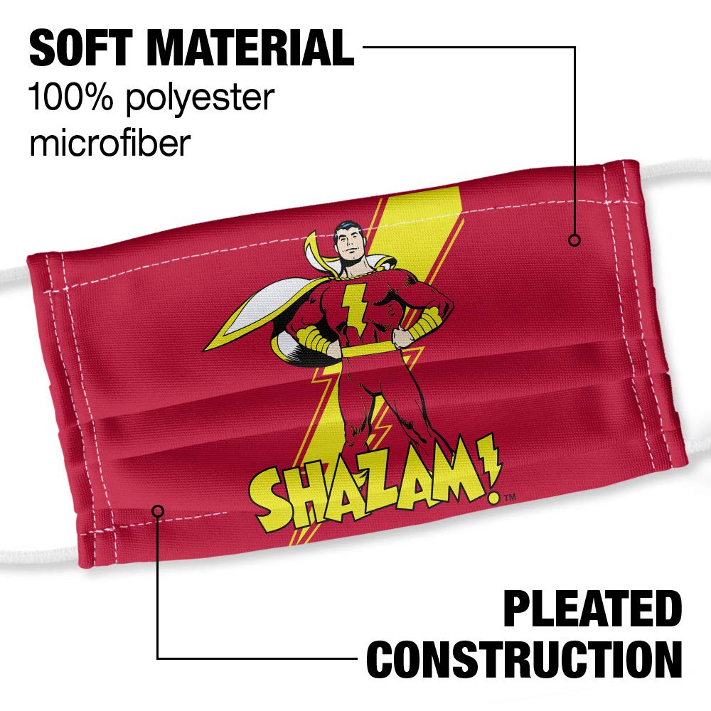 **Popfunk Justice League Shazam! Lightning Bolt 1-Ply Reusable Face Mask - Unisex Washable Cloth Mask for Cosplay, Conventions & Everyday Protection**